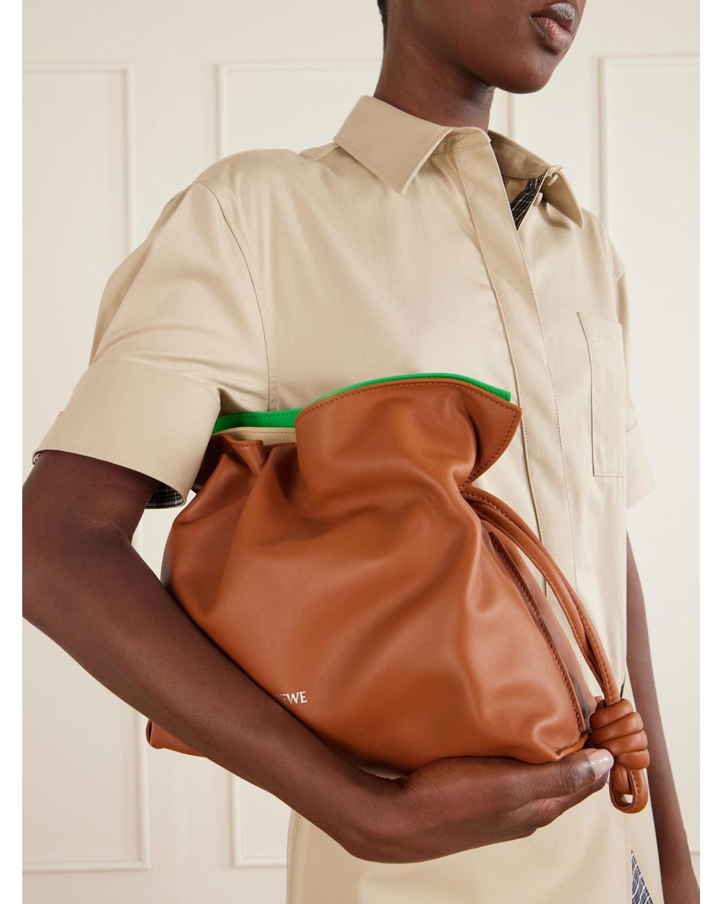 Loewe Brown Flamenco Layers Medium Leather Clutch