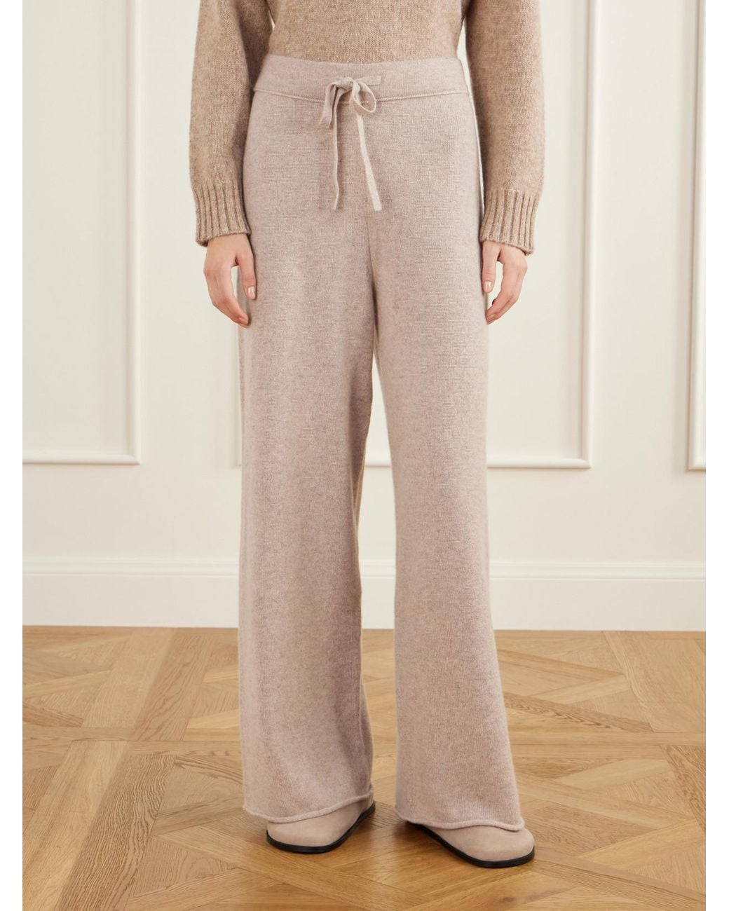 James Perse Natural Drawstring Cashmere Wide-Leg Pants
