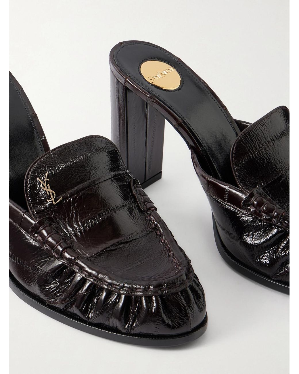 Saint Laurent Black Le Loafer Cassandre-Embellished Eel Mules