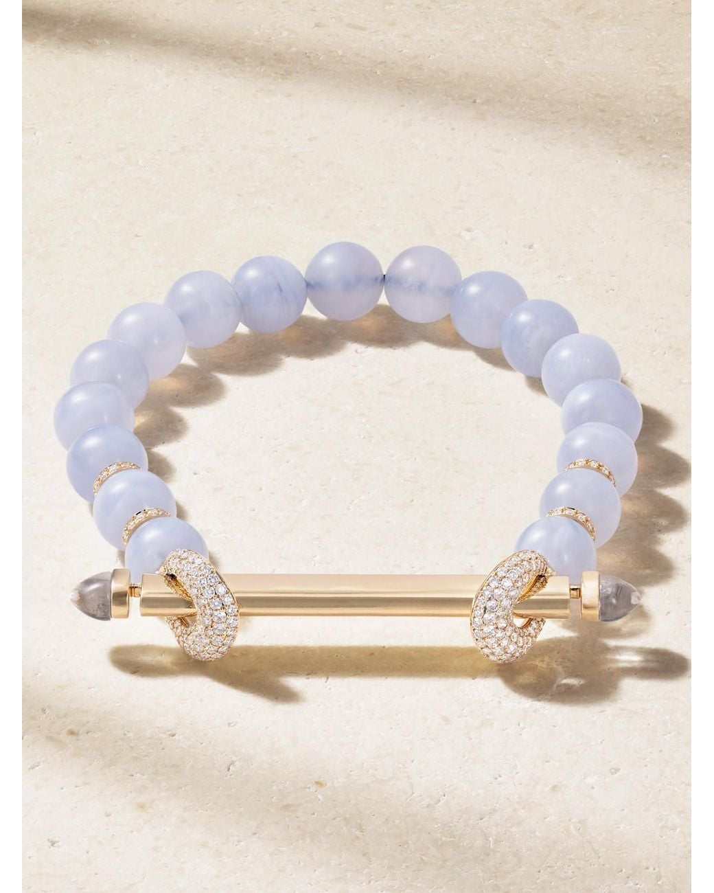 ANANYA Metallic 18-Karat, Chalcedony, Quartz And Diamond Beaded Bracelet