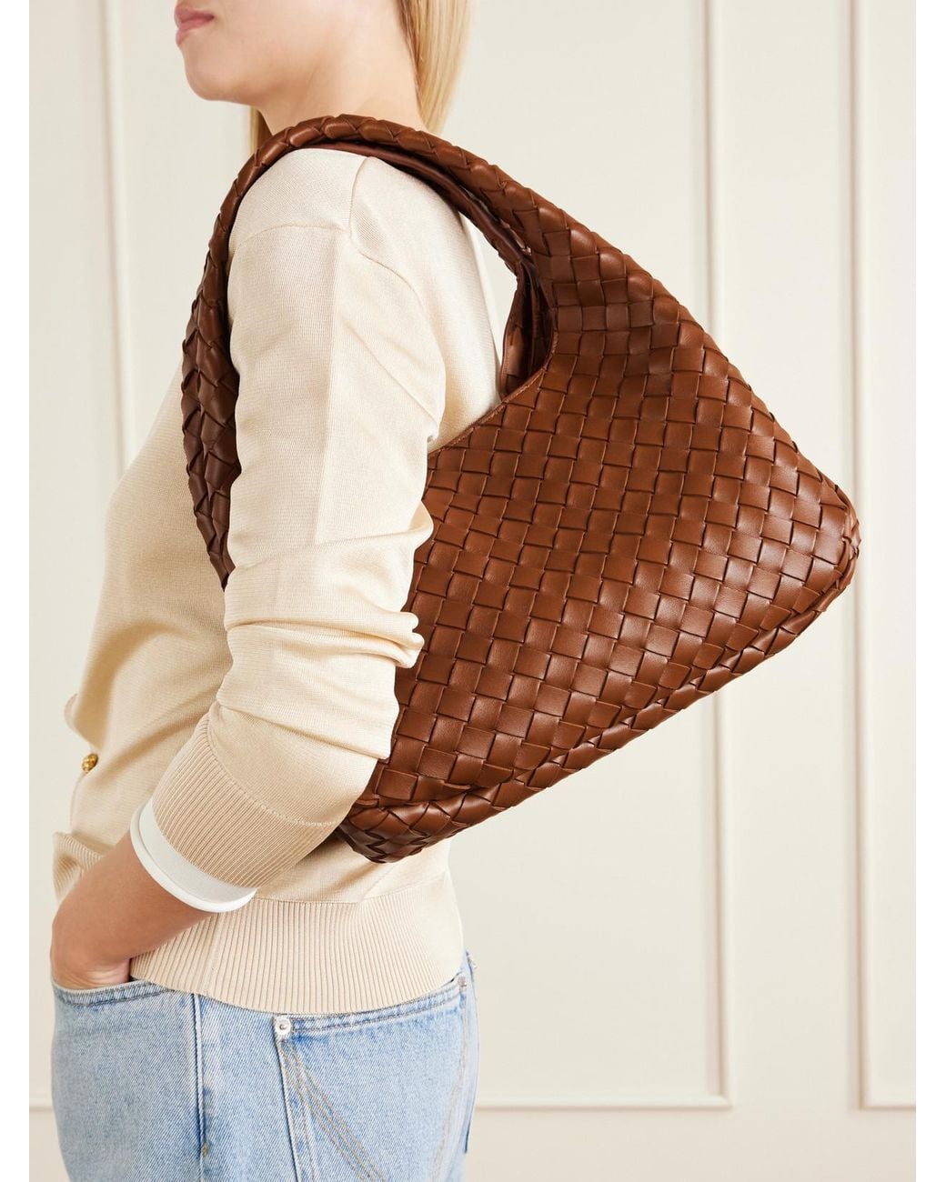 Bottega Veneta Brown Campana Large Intrecciato Leather Shoulder Bag
