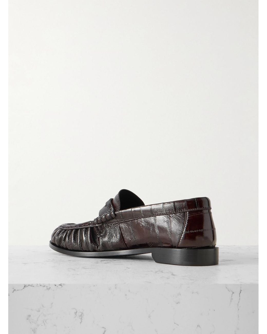 Saint Laurent Brown Le Loafer Cassandre-Embellished Eel Loafers