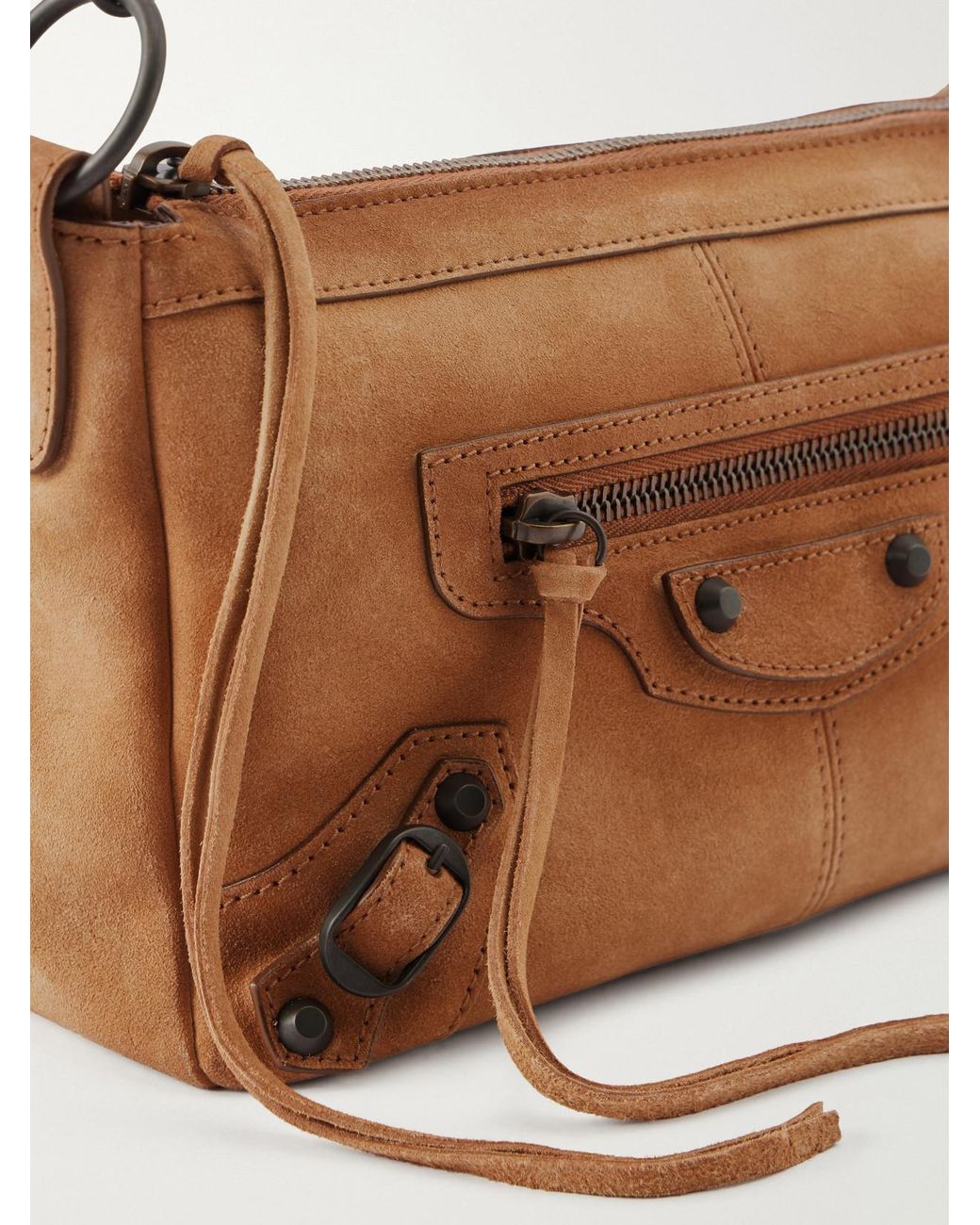 Balenciaga Brown Le City Moto Mini Suede Shoulder Bag