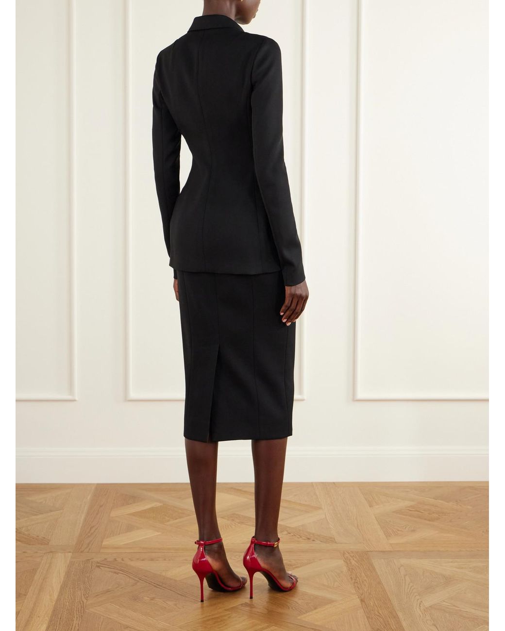 Dolce & Gabbana Black Double-Breasted Grain De Poudre Stretch-Wool Blazer