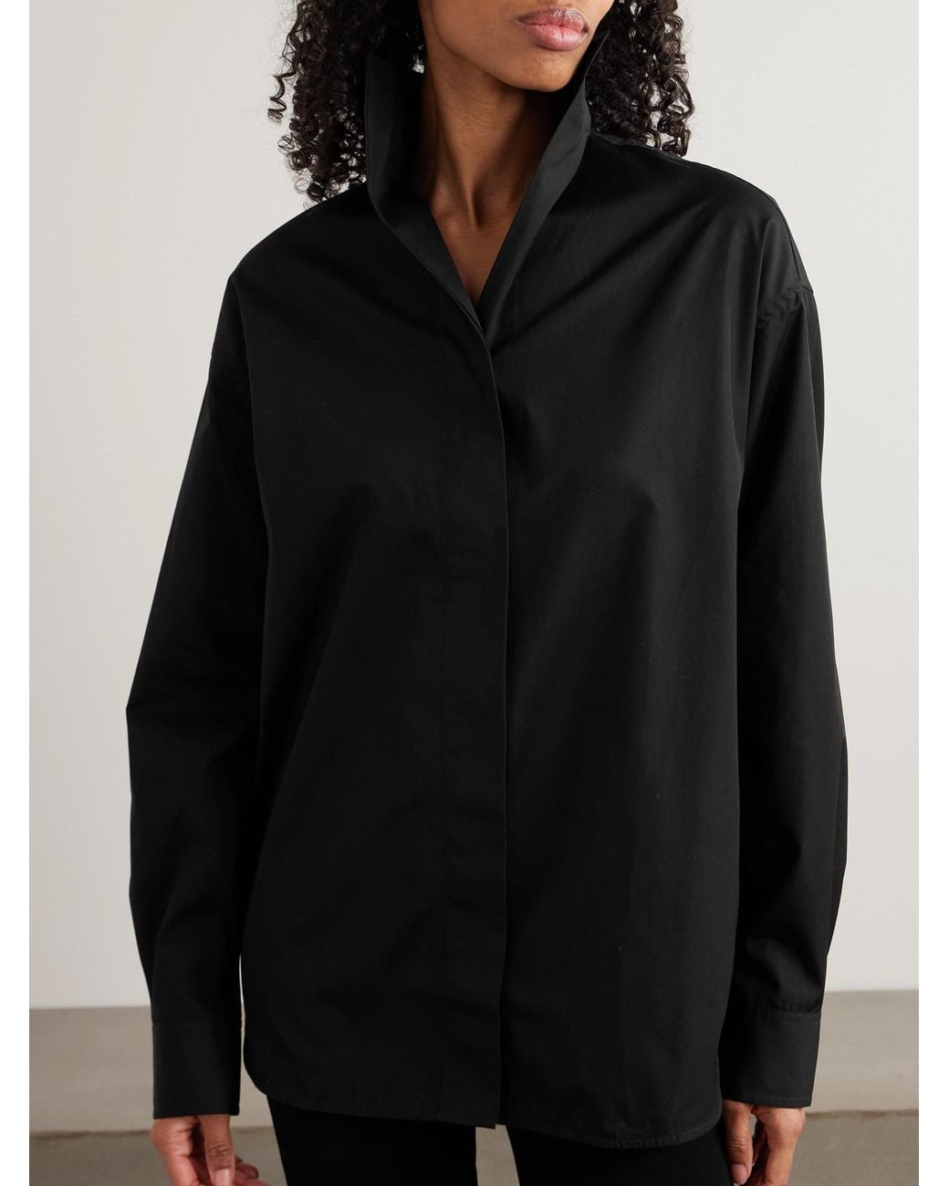 Totême  Black Sharp Oversized Cotton-Poplin Shirt
