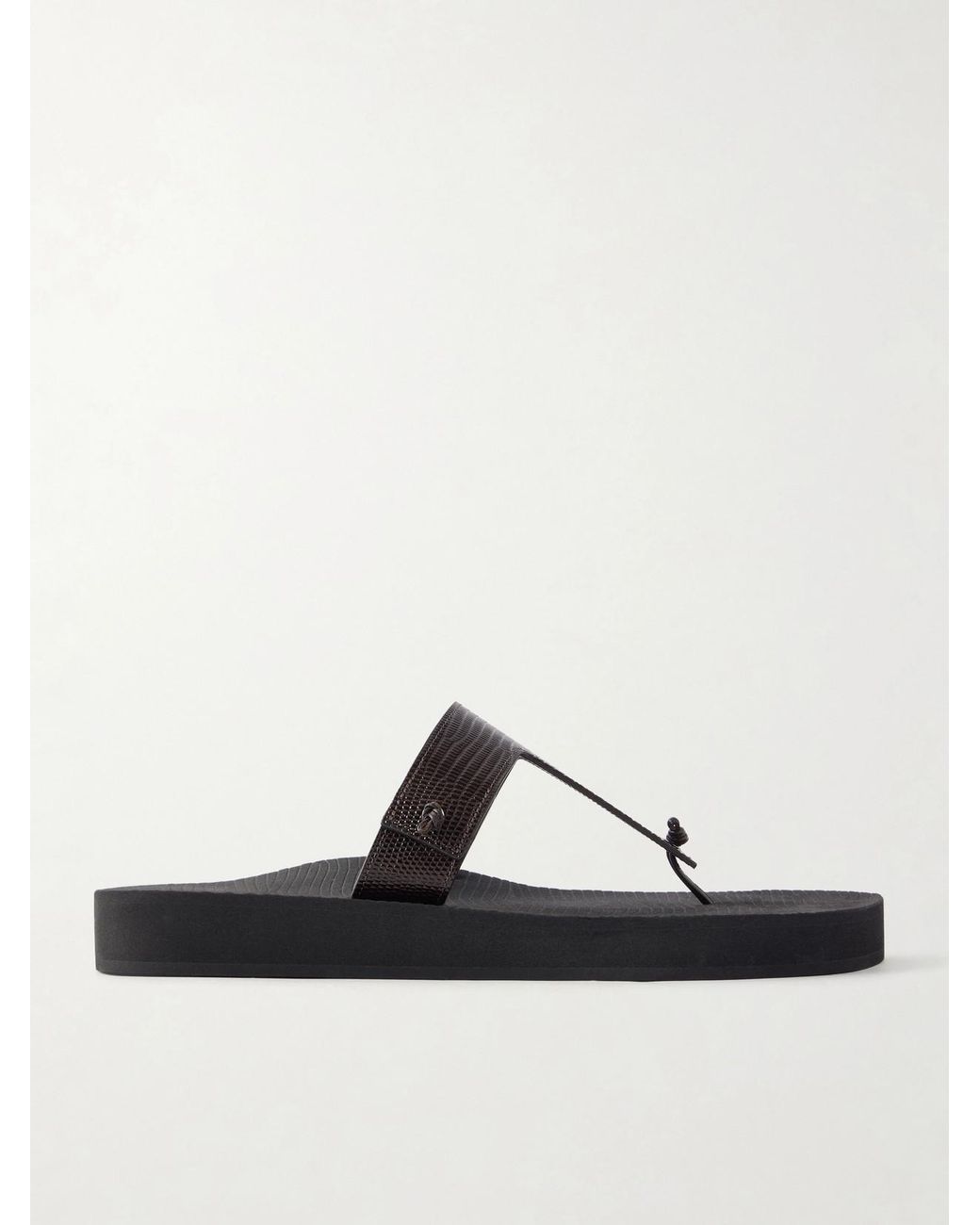 Christen Brown Edge Lizard-Effect Leather Flip Flops