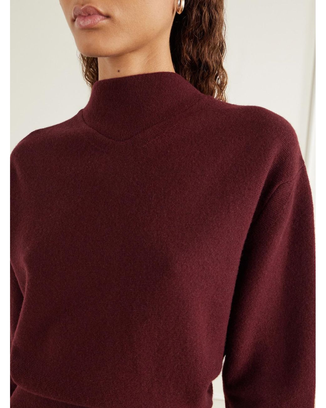 Lanvin Red Peplum Ribbed-Trim Wool And Cashmere-Blend Midi Dress