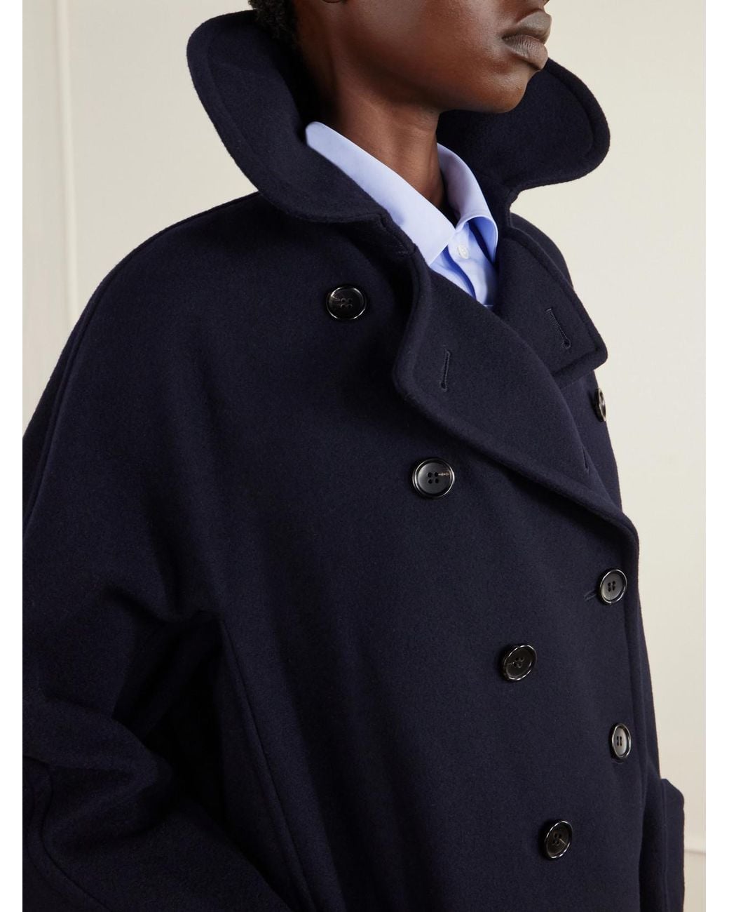 Comme des Garçons Blue Double-Breasted Melton Wool-Blend Felt Coat