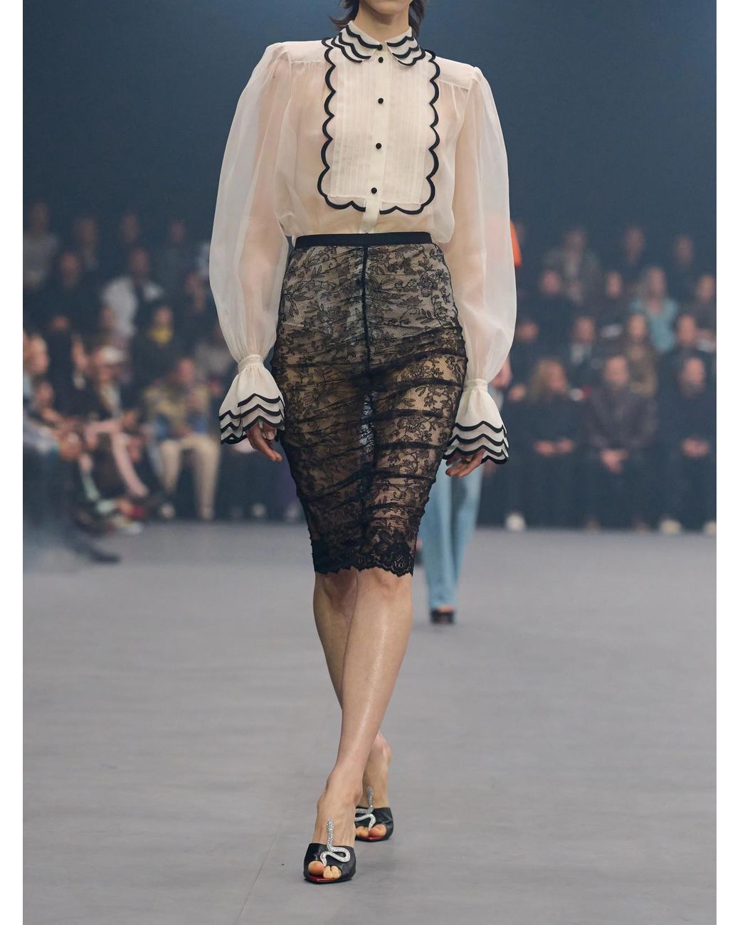 Valentino Garavani Black Lace Midi Skirt