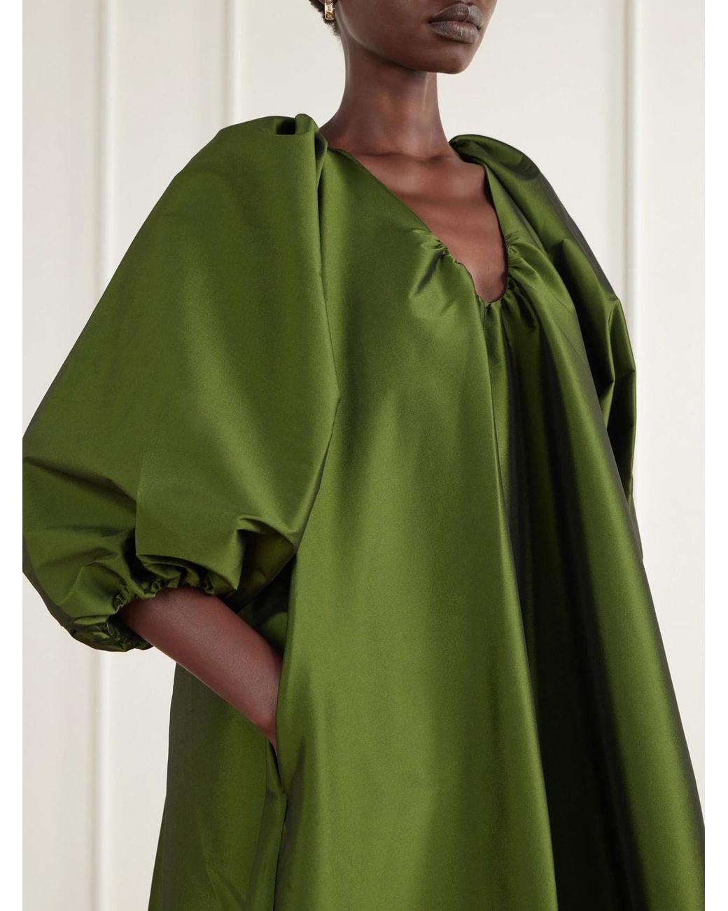 BERNADETTE Green George Gathered Taffeta Gown