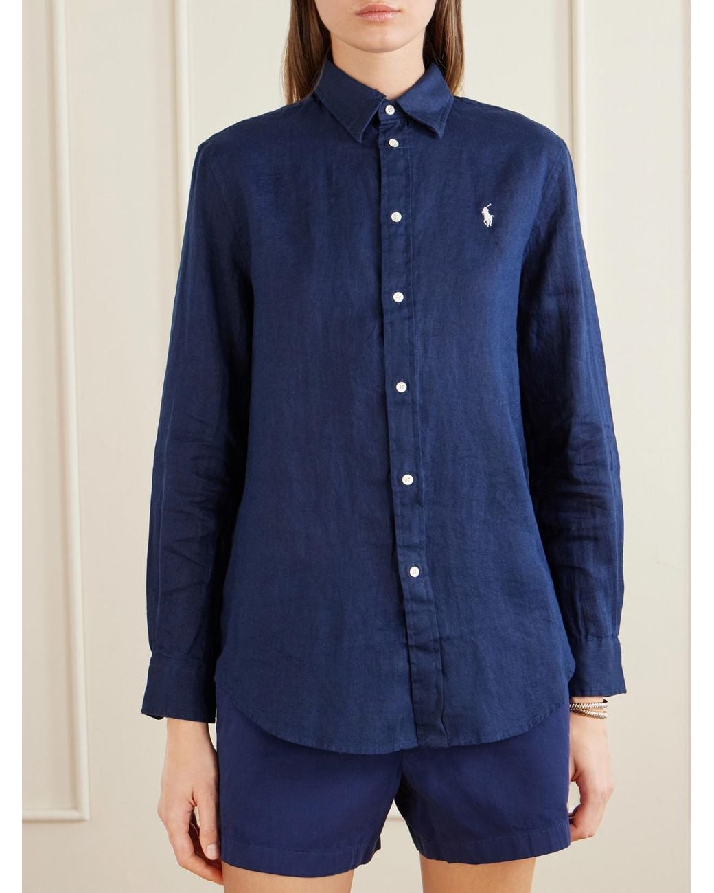 Polo Ralph Lauren Blue Embroidered Linen Shirt