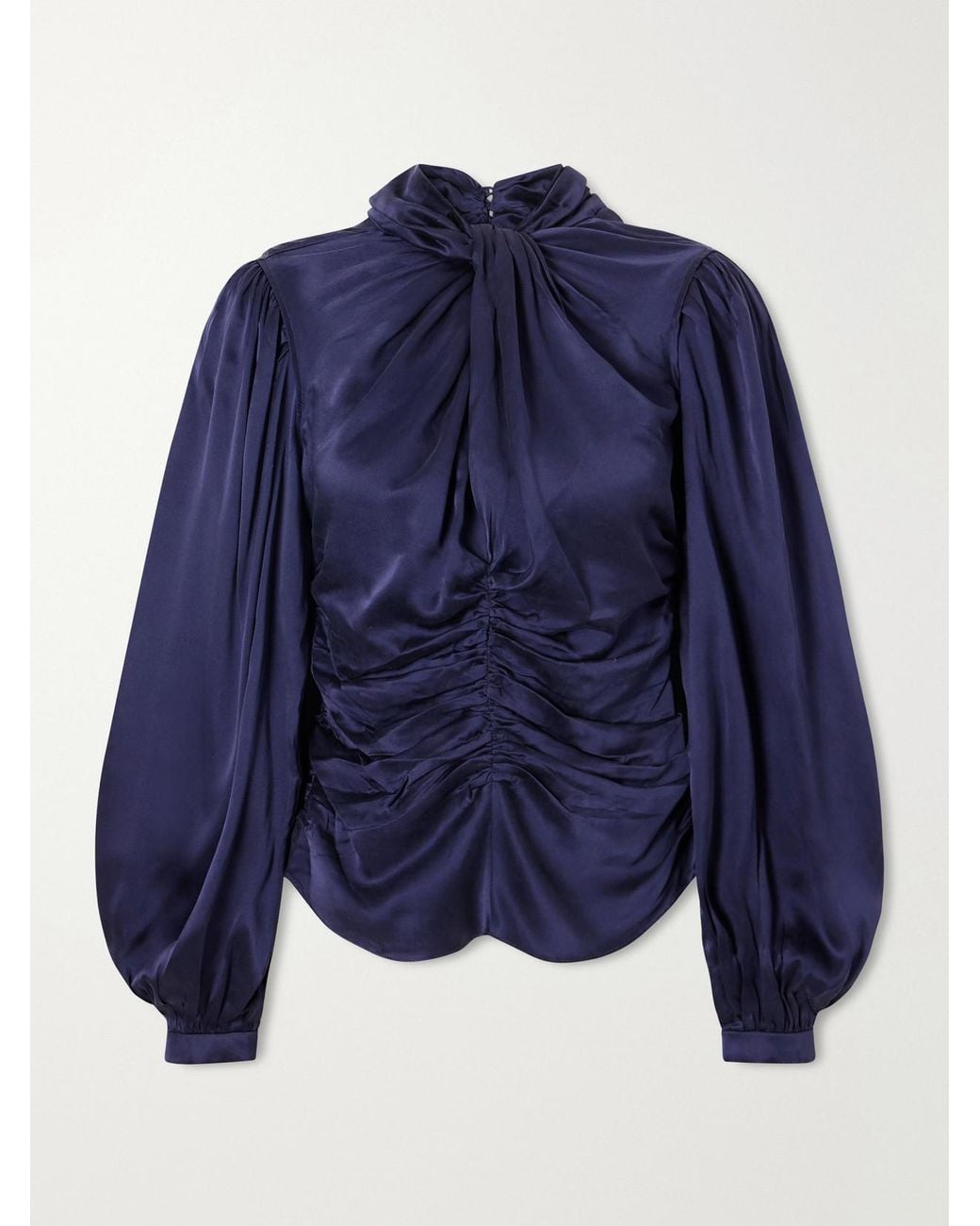 Isabel Marant Blue Depsona Ruched Silk-Satin Blouse