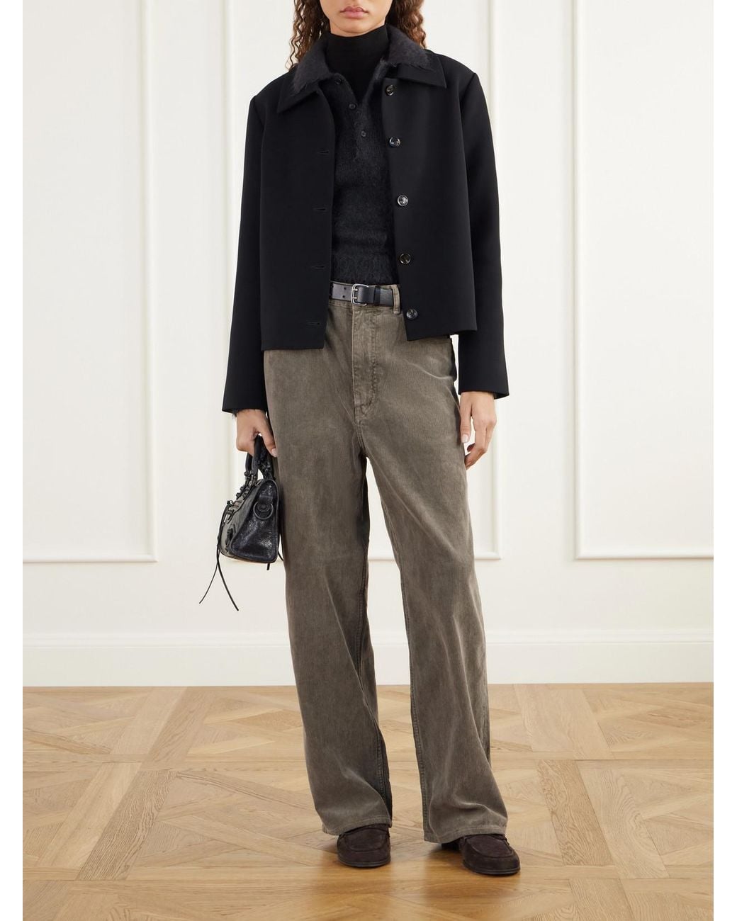 Auralee Gray Finx Garment-Dyed Cotton-Corduroy Wide-Leg Pants