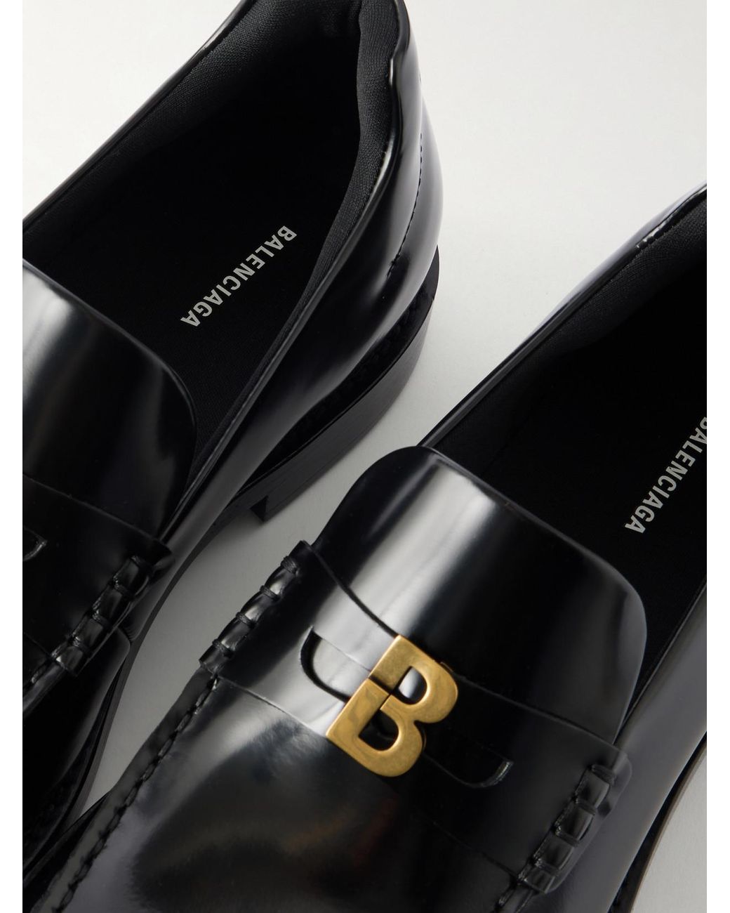 Balenciaga Black Embellished Leather Loafers