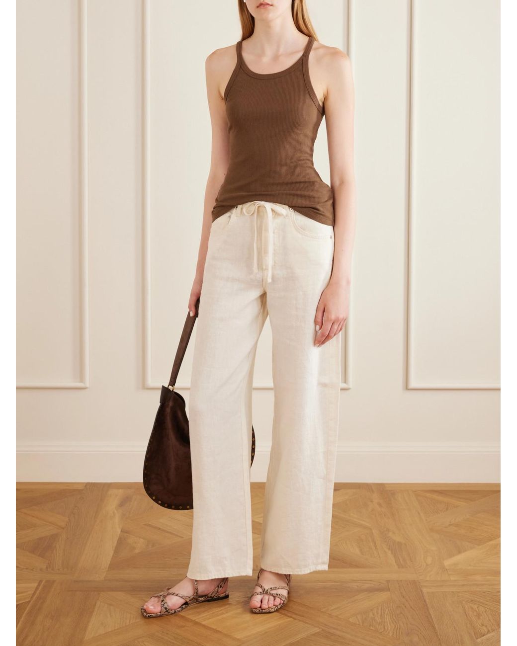 James Perse Brown Ribbed Cotton-Blend Tank