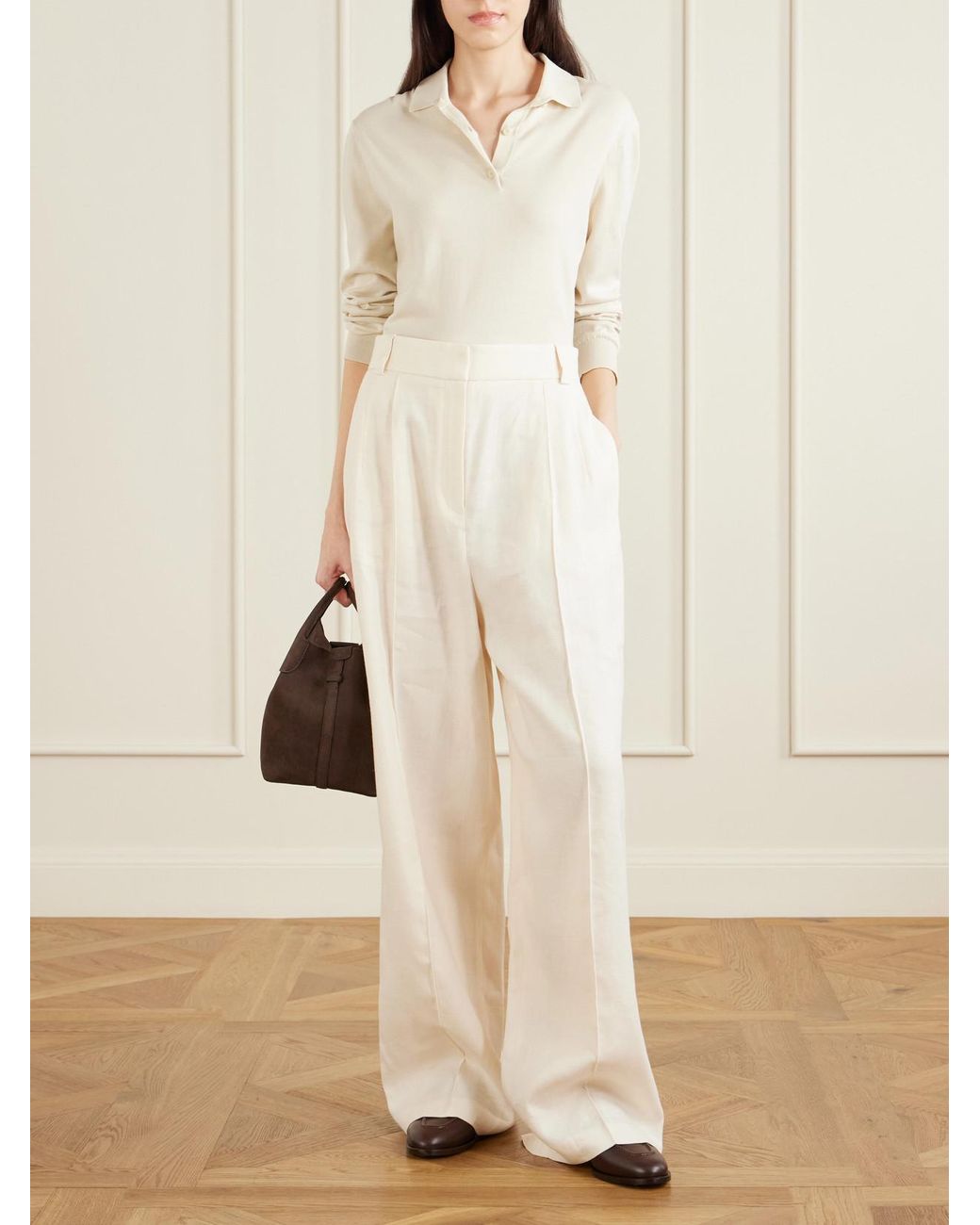 Loro Piana White Lodger Linen And Wool-Blend Wide-Leg Pants