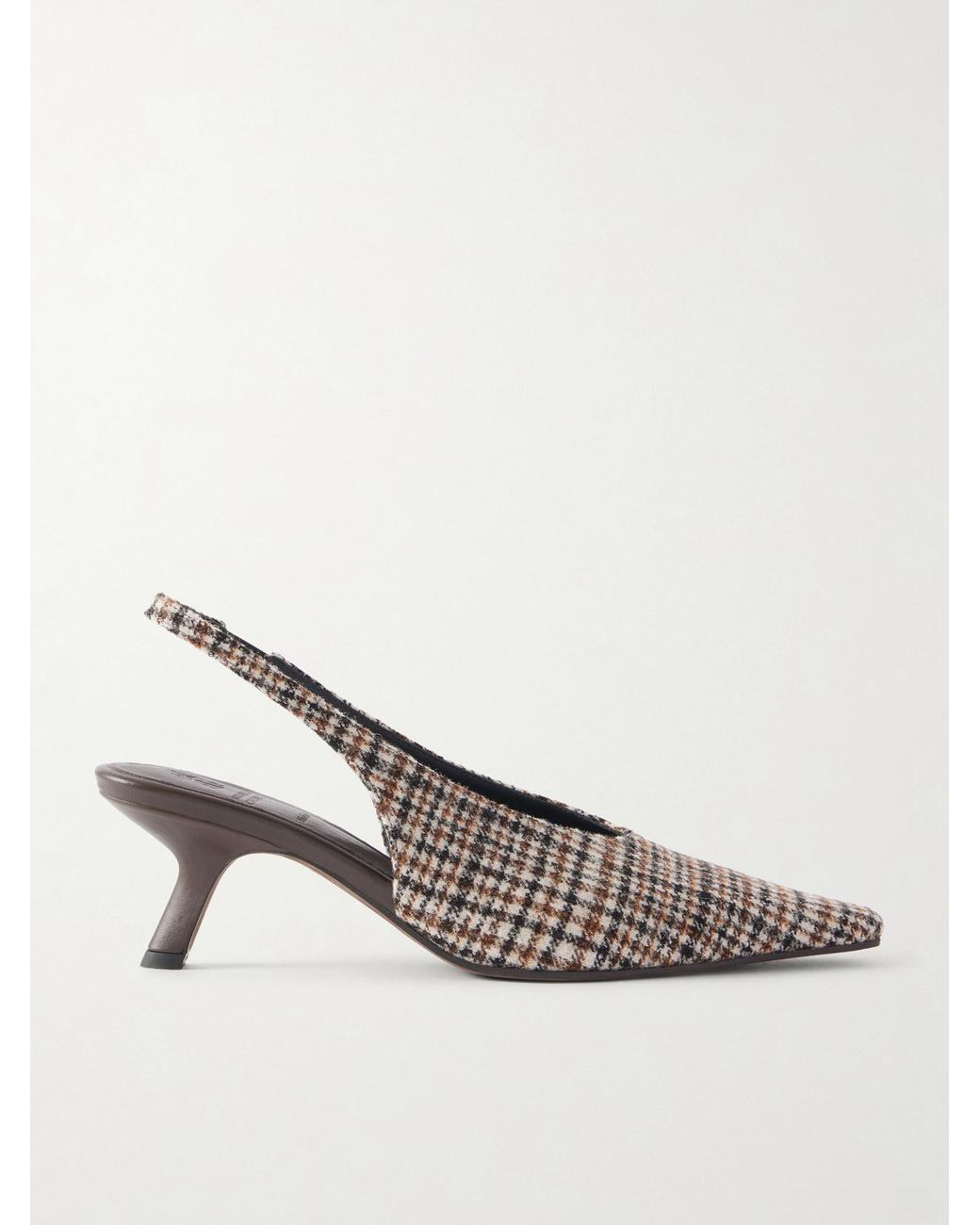 Brunello Cucinelli Brown Checked Wool Slingback Pumps