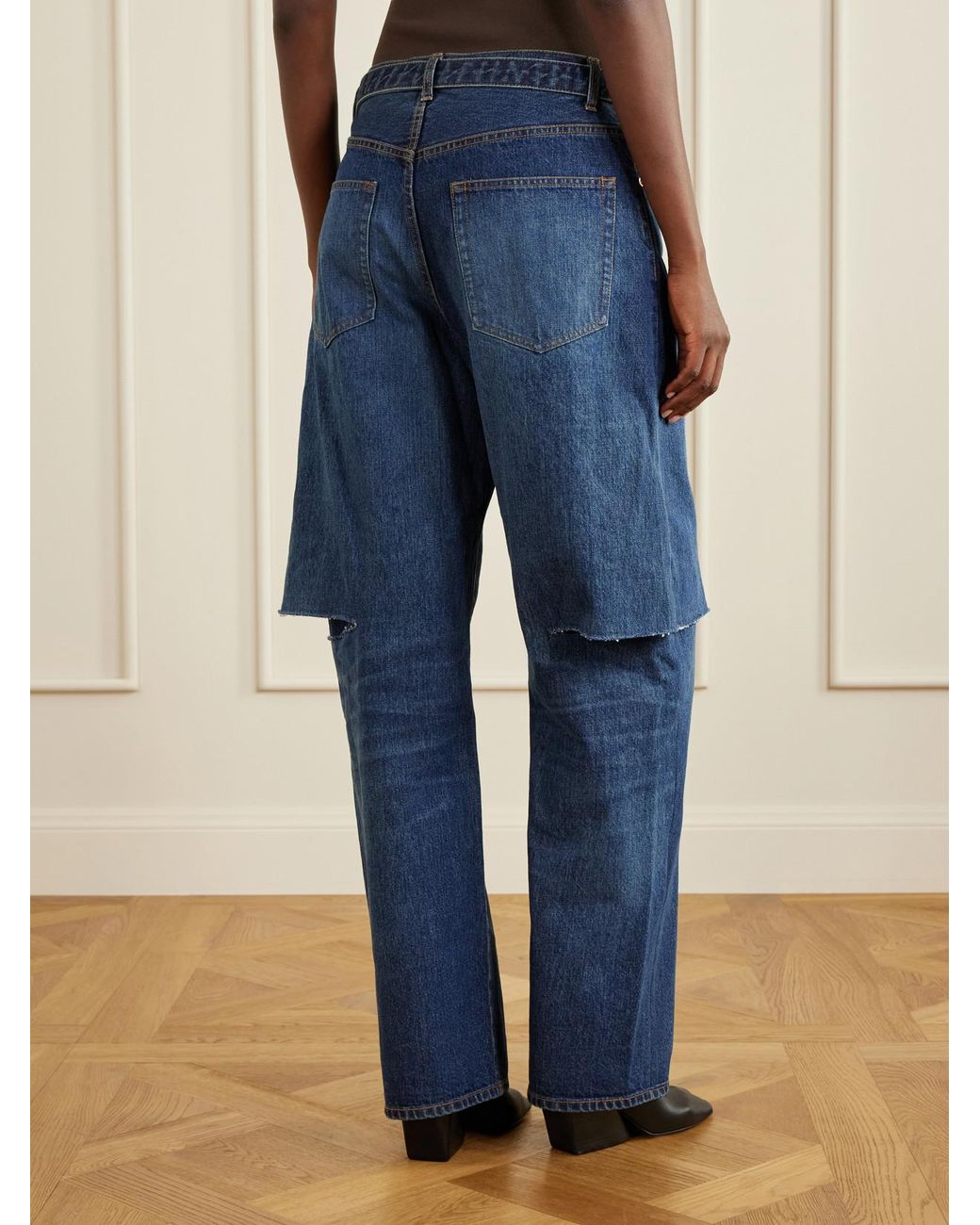 Sacai Blue Belted Cut-Out Mid-Rise Wide-Leg Jeans