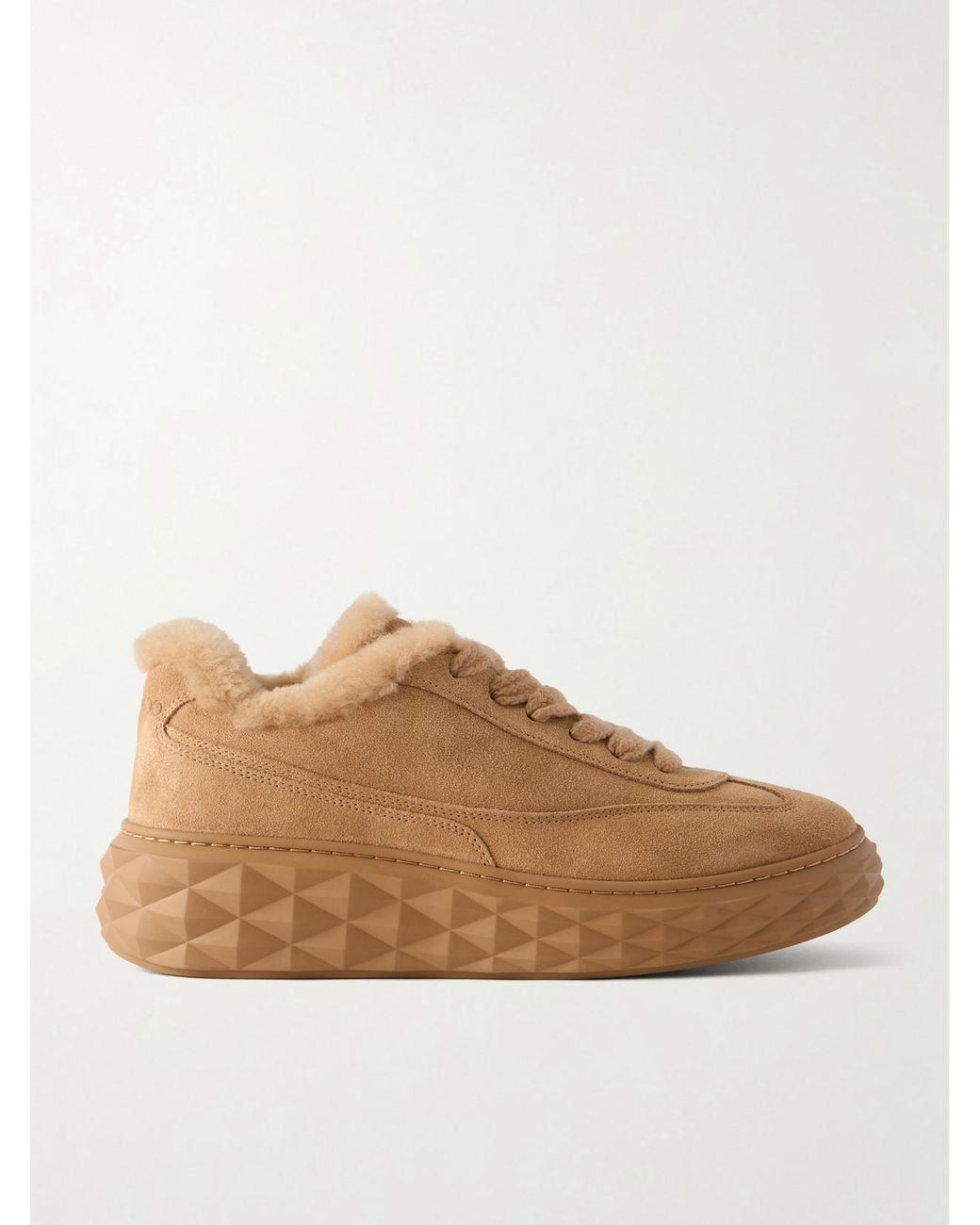 Jimmy Choo Brown Diamond Maxi Retro Shearling-Trimmed Suede Sneakers