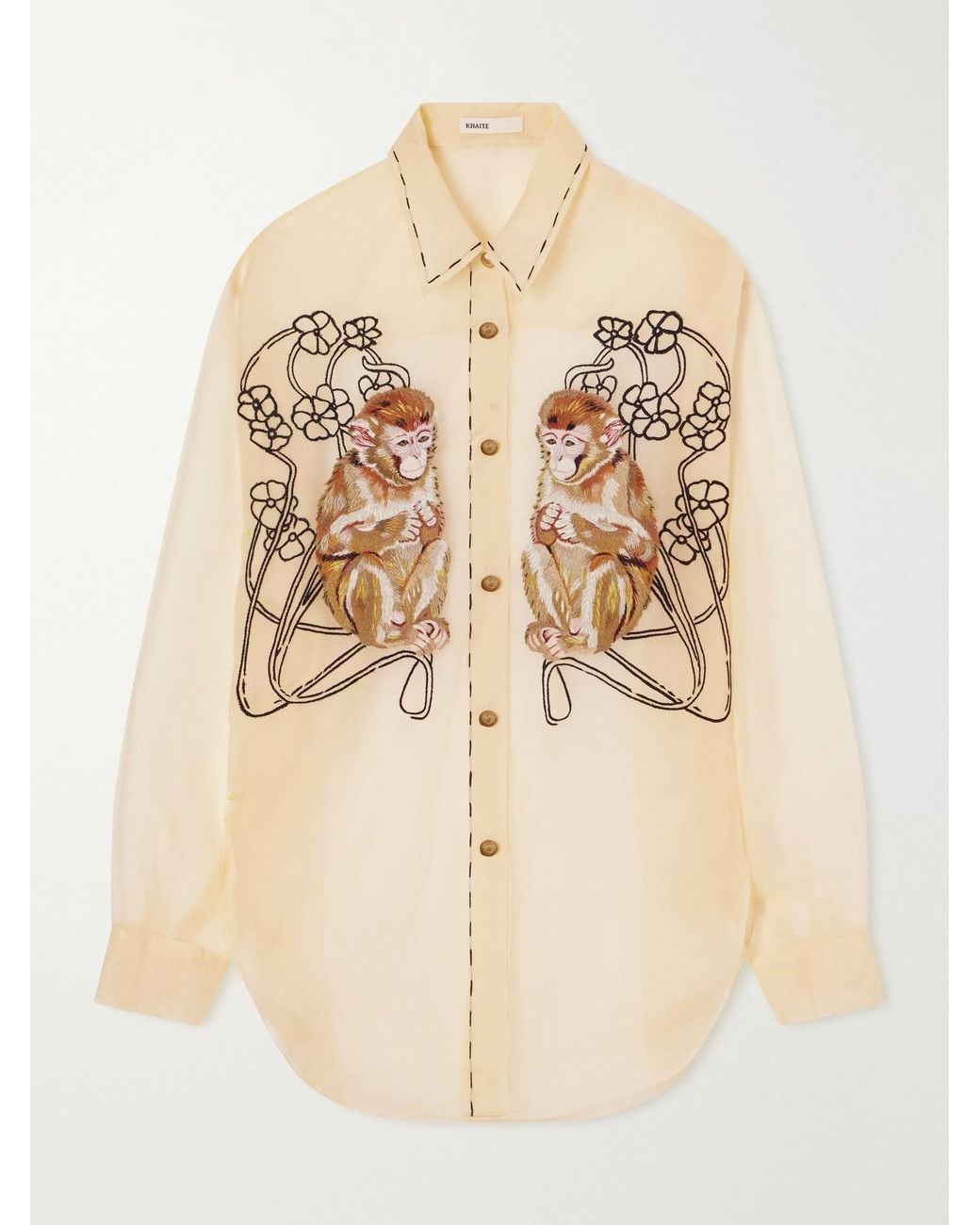 Khaite Natural Goya Embroidered Silk-Organza Shirt