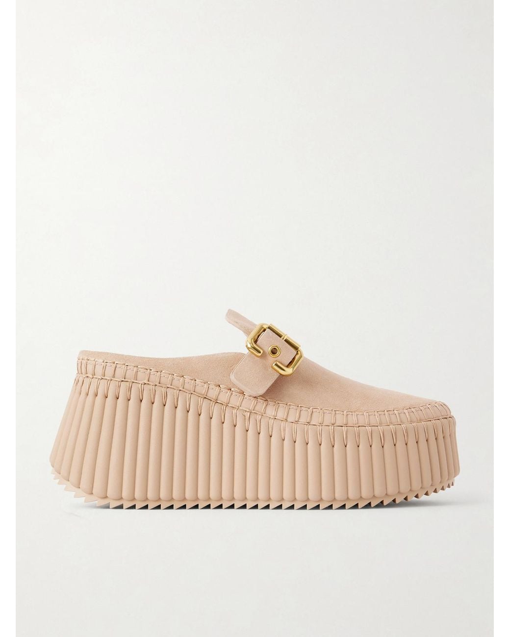 Chloé Natural Nama Suede Platform Mules