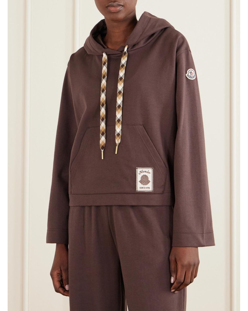 Moncler Brown Logo-Appliquéd Cotton-Blend Hoodie