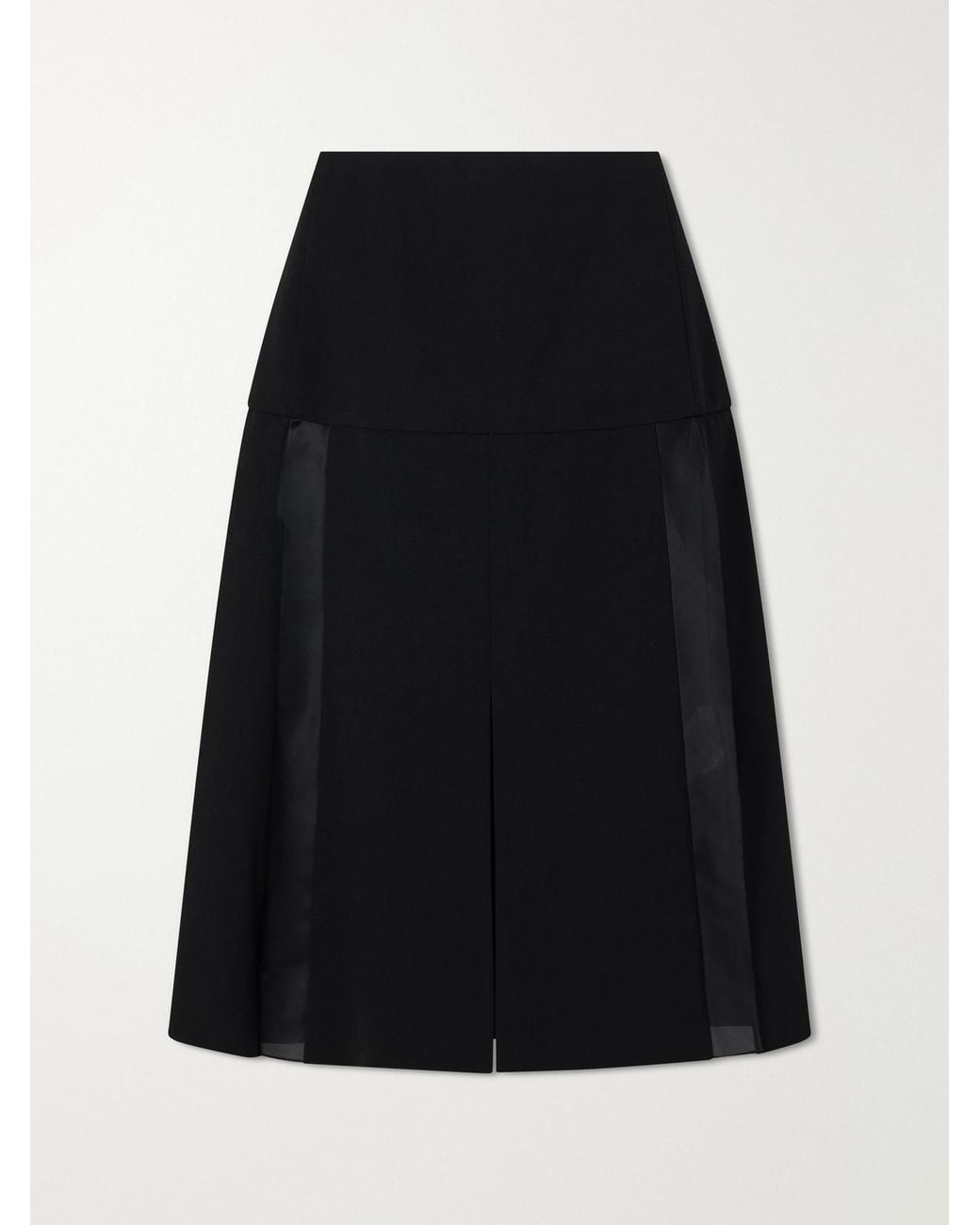 Jil Sander Black Satin-Trimmed Wool Midi Skirt