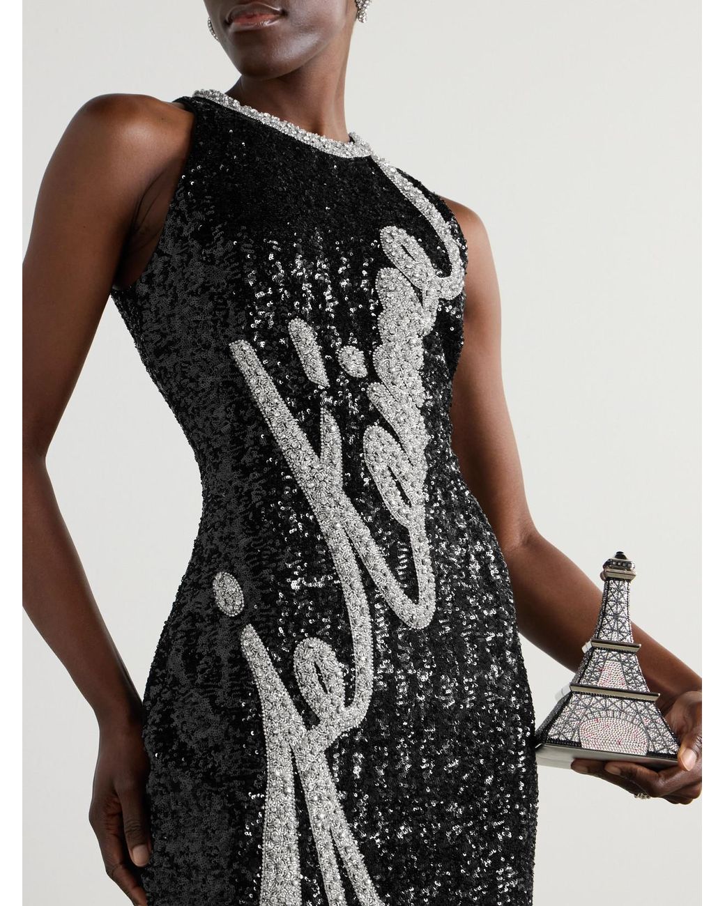 Balmain Crystal-Embellished Sequined Crepe Halterneck Maxi Dress in White |  Lyst