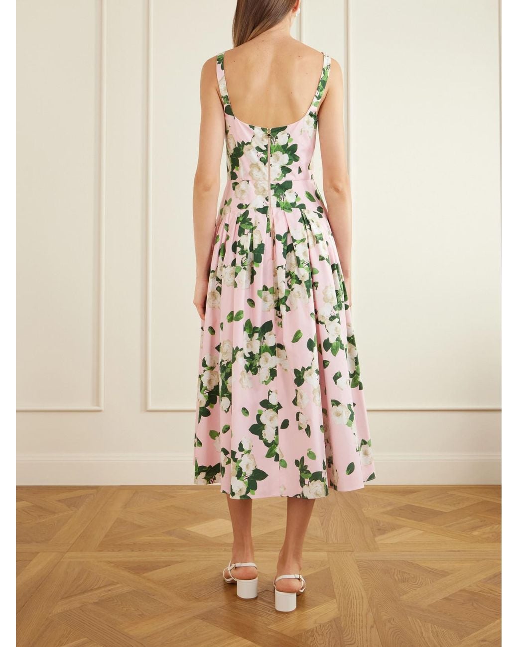 Carolina Herrera White Floral-Printed Cotton-Blend Midi Dress