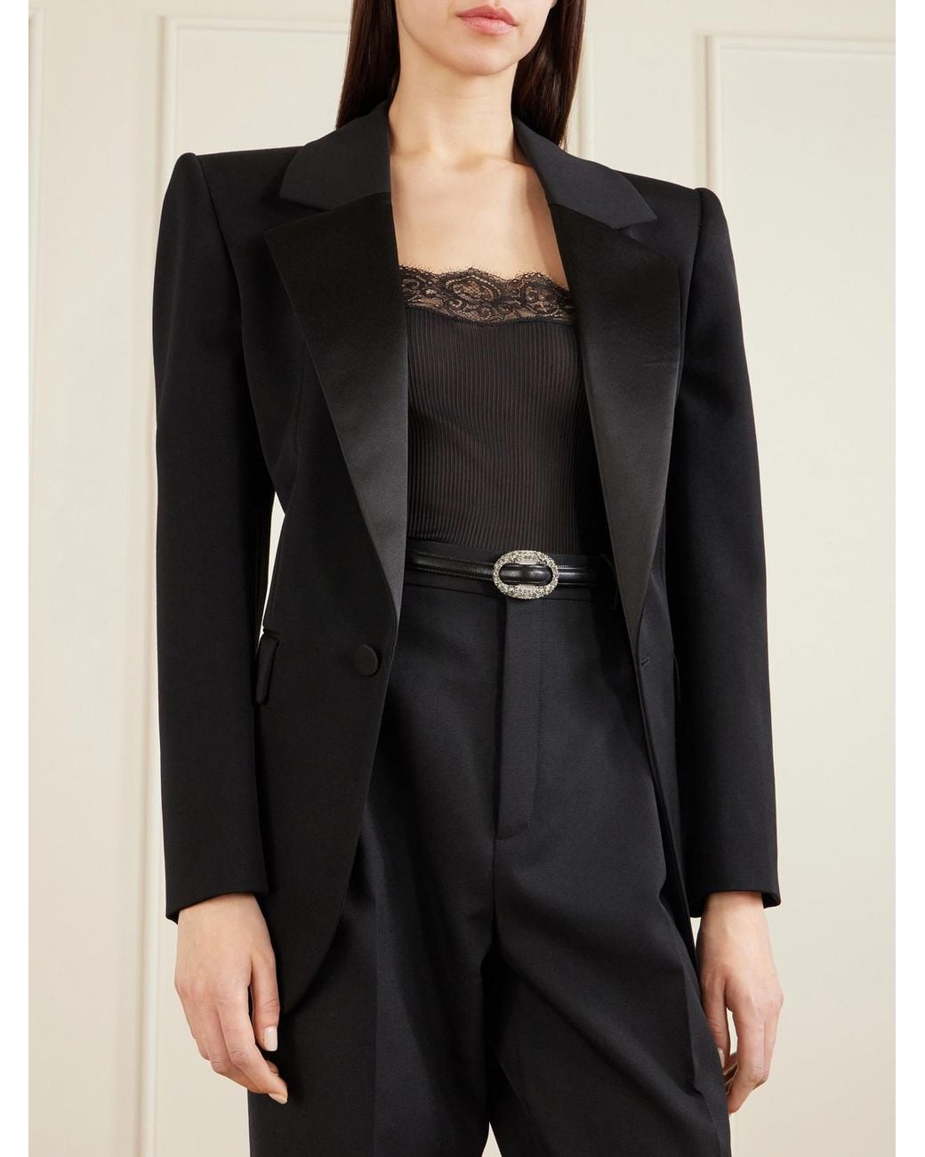 Saint Laurent Gray Crystal-Embellished Leather Belt