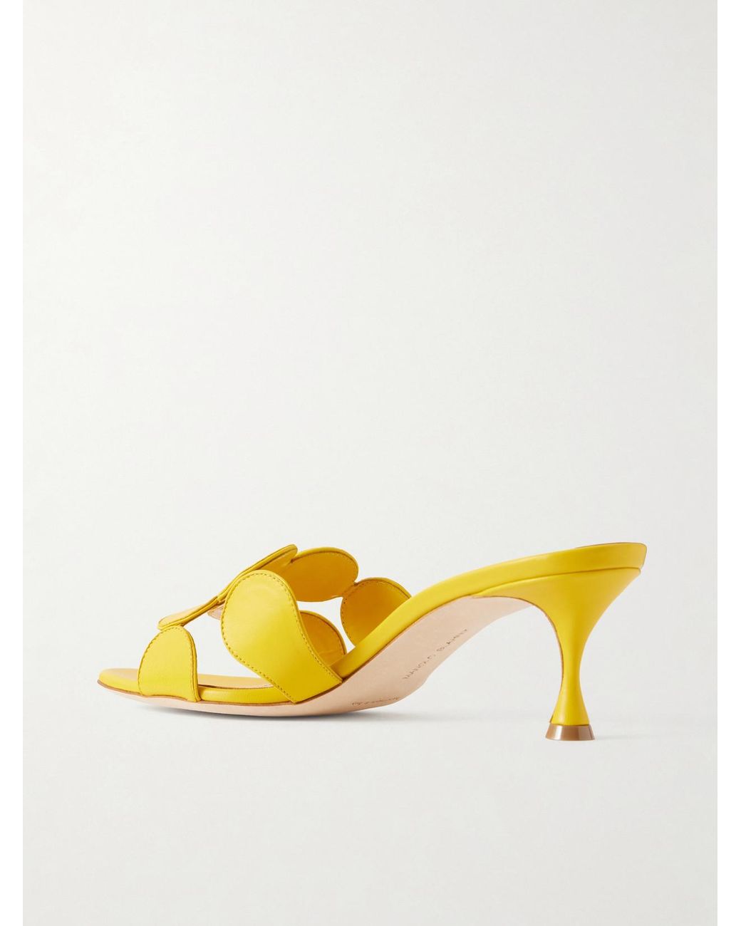 Manolo Blahnik Yellow Haribalmu 50 Leather Mules