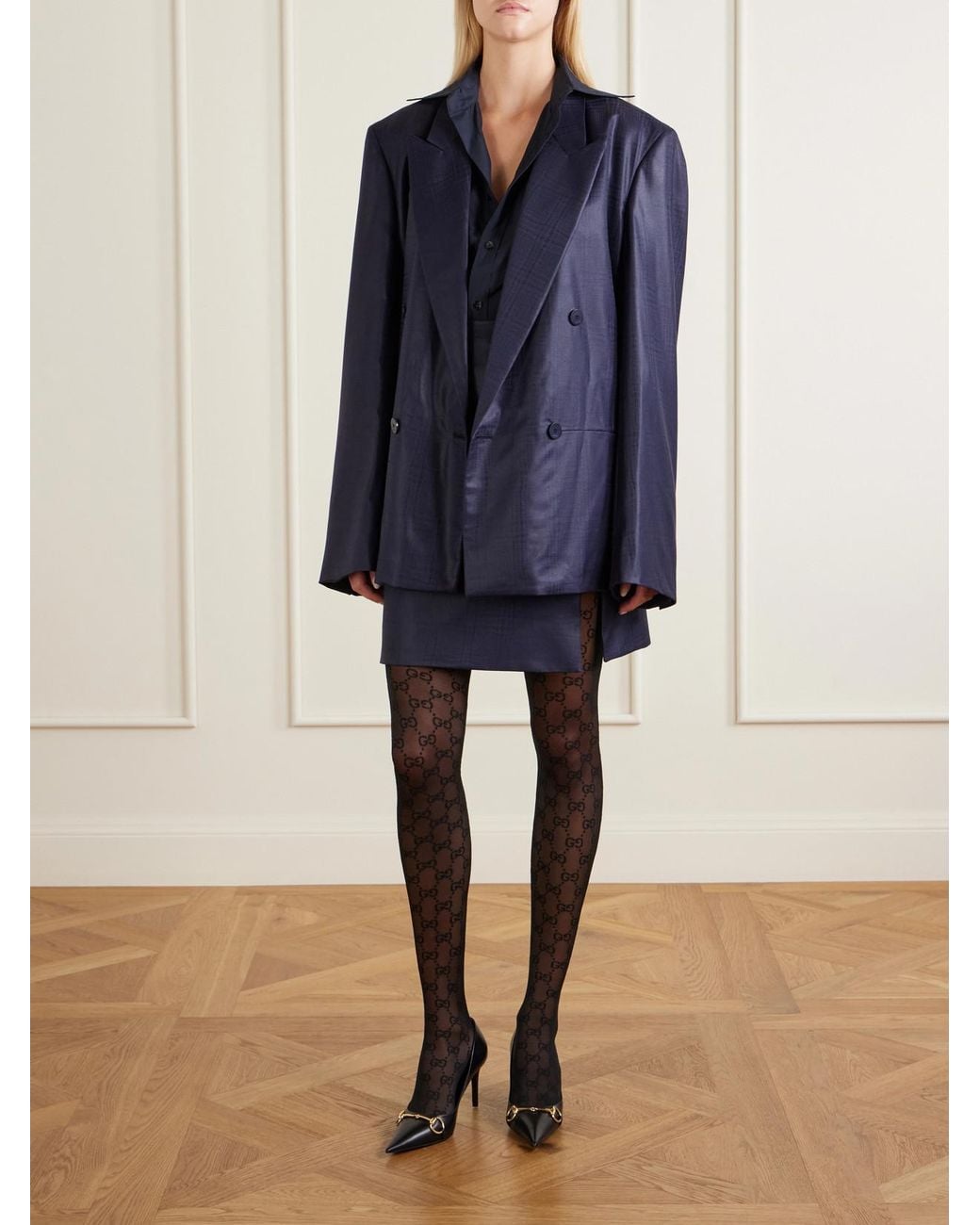 Gucci Blue Prince Of Wales Wool-Chintz Blazer