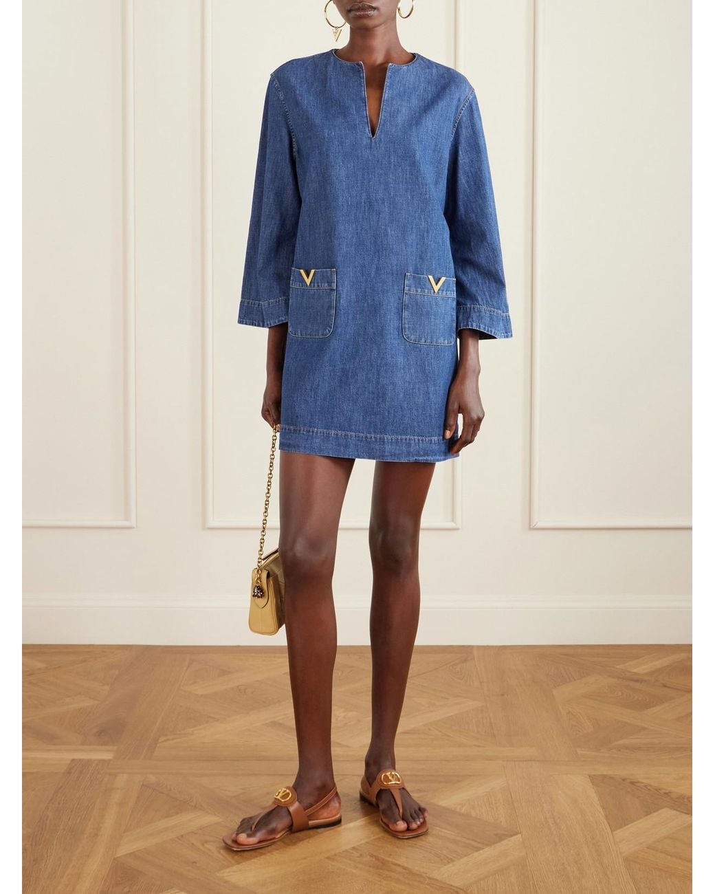 Valentino Garavani Blue Vlogo Embellished Denim Mini Dress