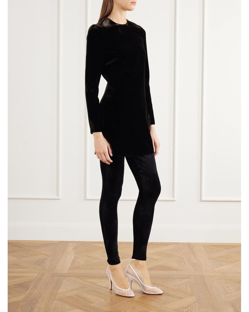 Alaïa Black High-Rise Velvet Leggings