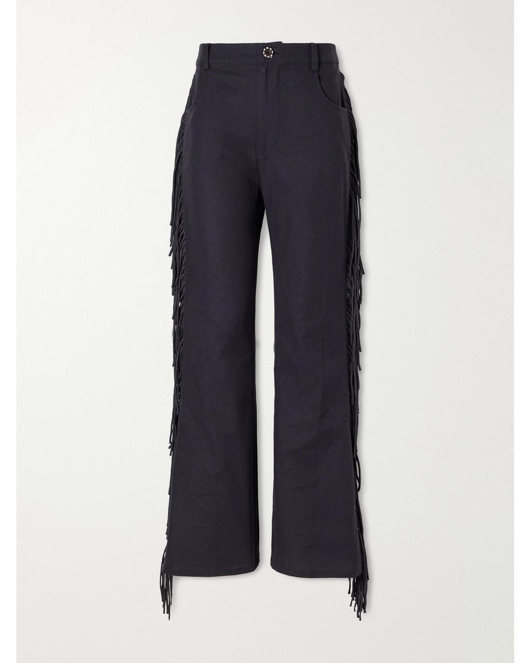 Alix Of Bohemia Blue Bunny Onyx Fringed Cotton-Gabardine Straight-Leg Pants