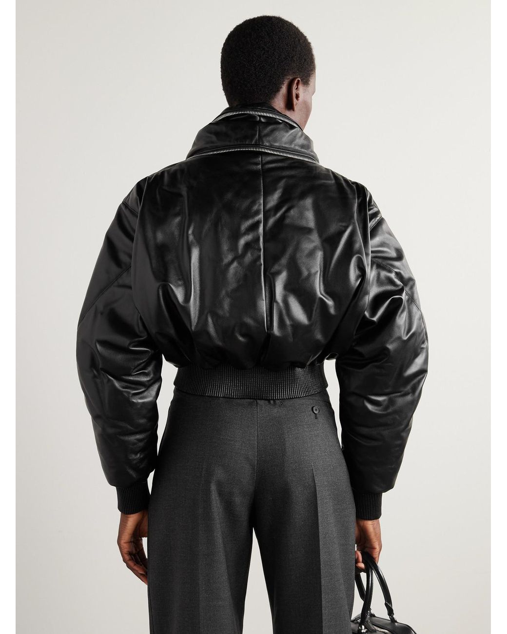 Givenchy Black Cropped Layered Leather Bomber Jacket