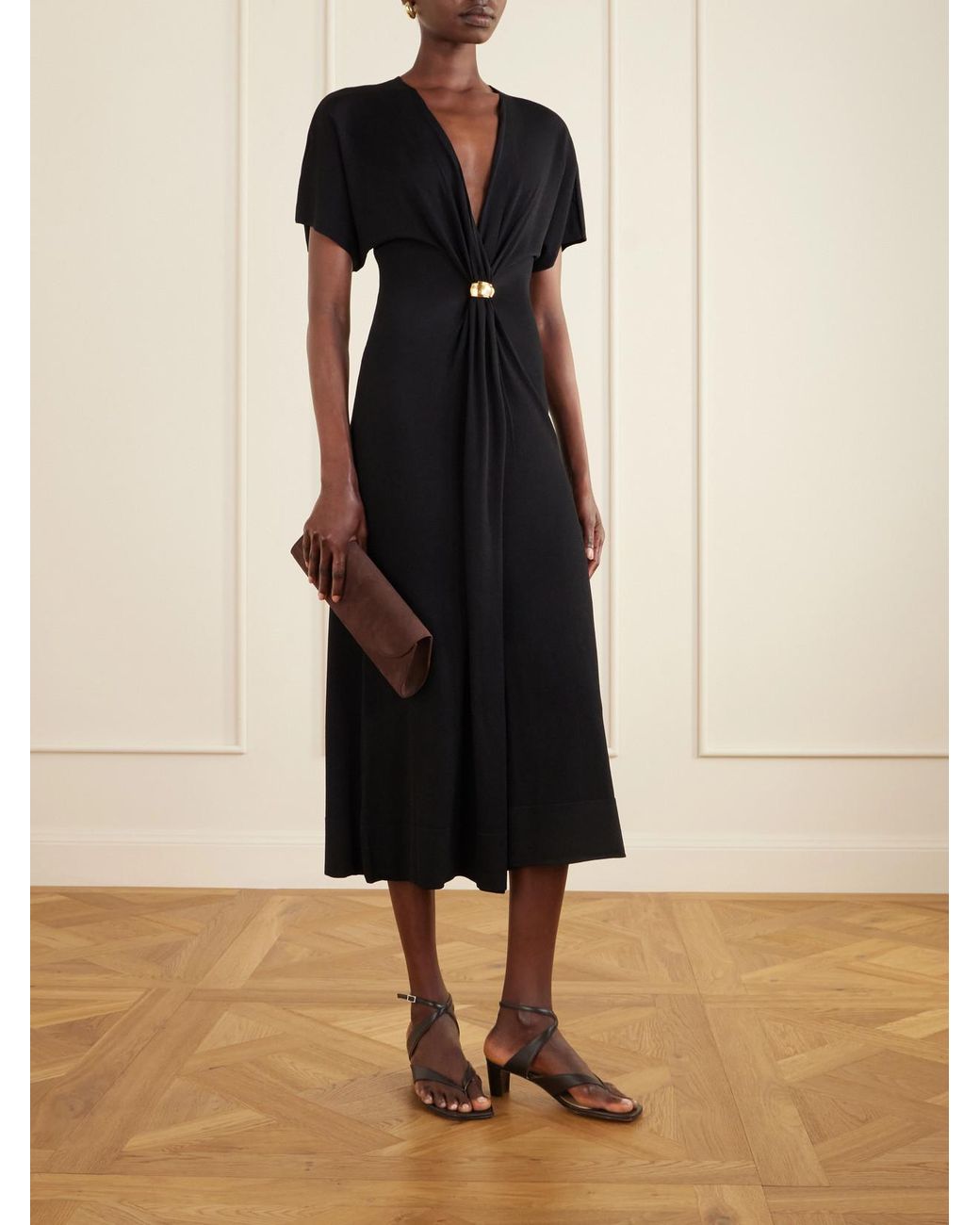 Altuzarra Black Rena Embellished Gathered Jersey Maxi Dress