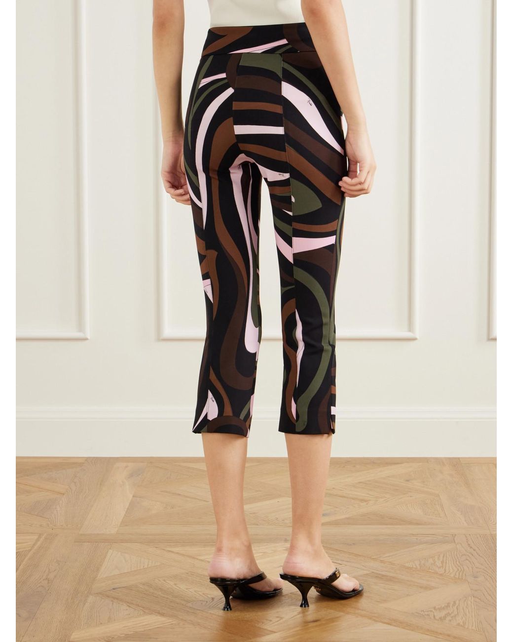 Emilio Pucci Black Printed Cropped Jersey Skinny-Leg Pants