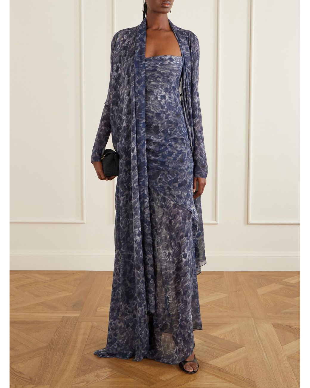 Cortana Blue Meena Printed Silk-Chiffon Blouse