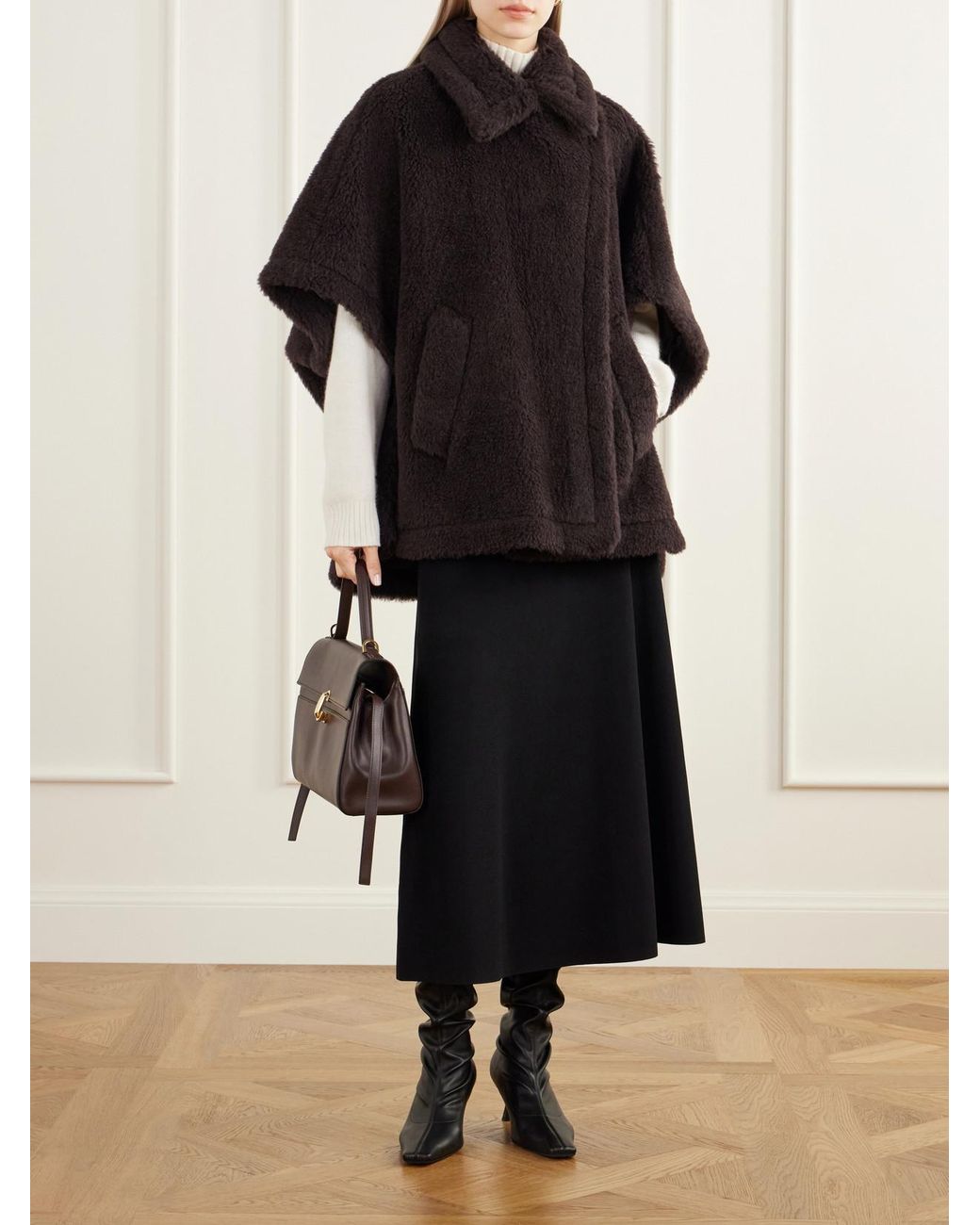 Max Mara Black Tebe Alpaca, Wool And Silk-Blend Fleece Cape
