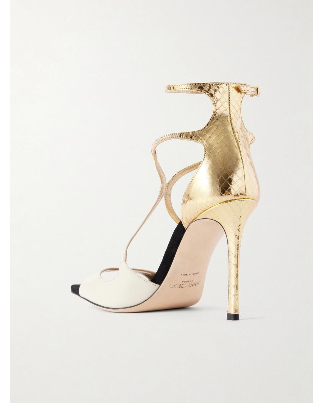 Jimmy Choo White Azia 95 Metallic Leather Sandals