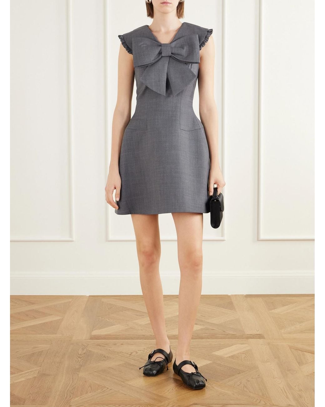 ShuShu/Tong Gray Bow-Detail Ruffled Twill Mini Dress