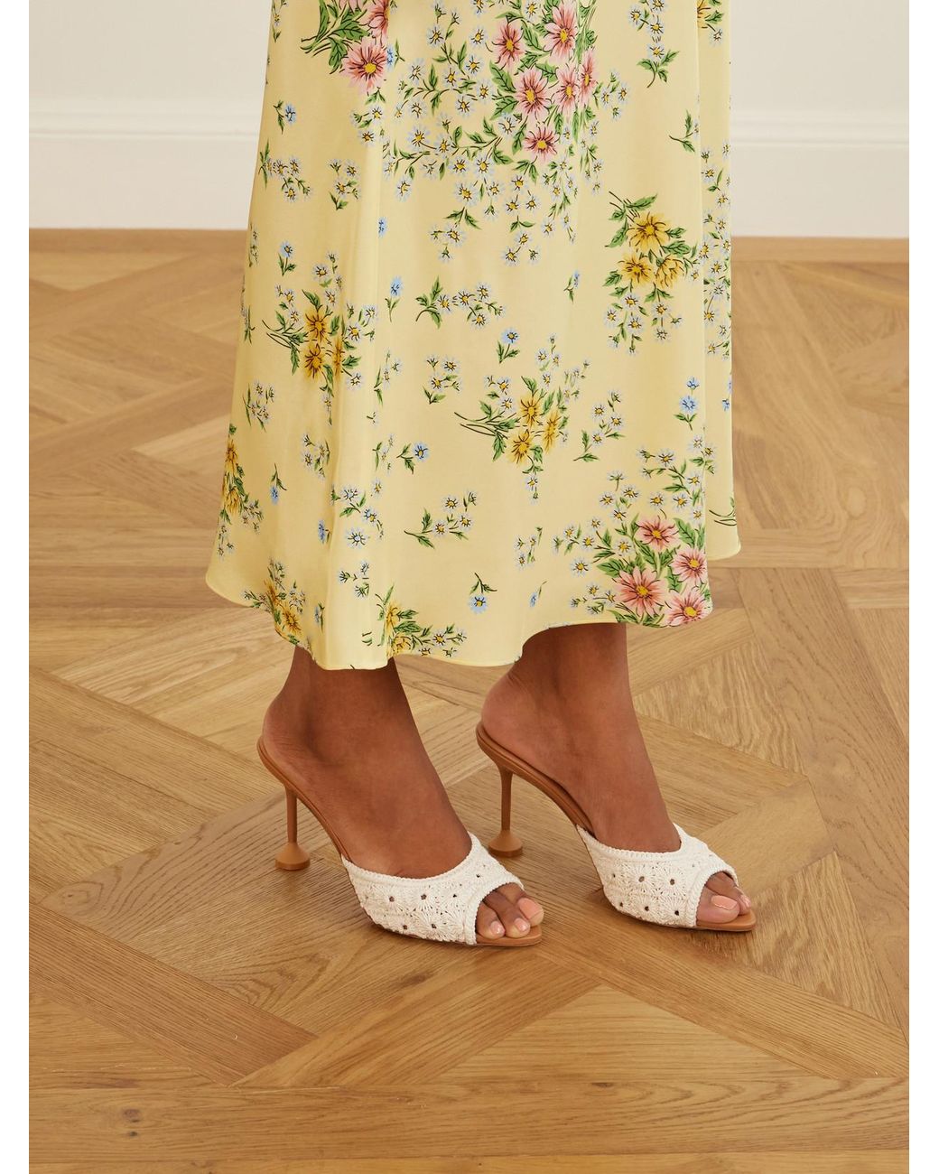 Aquazzura Natural Loom 85 Crochet-Trimmed Mules