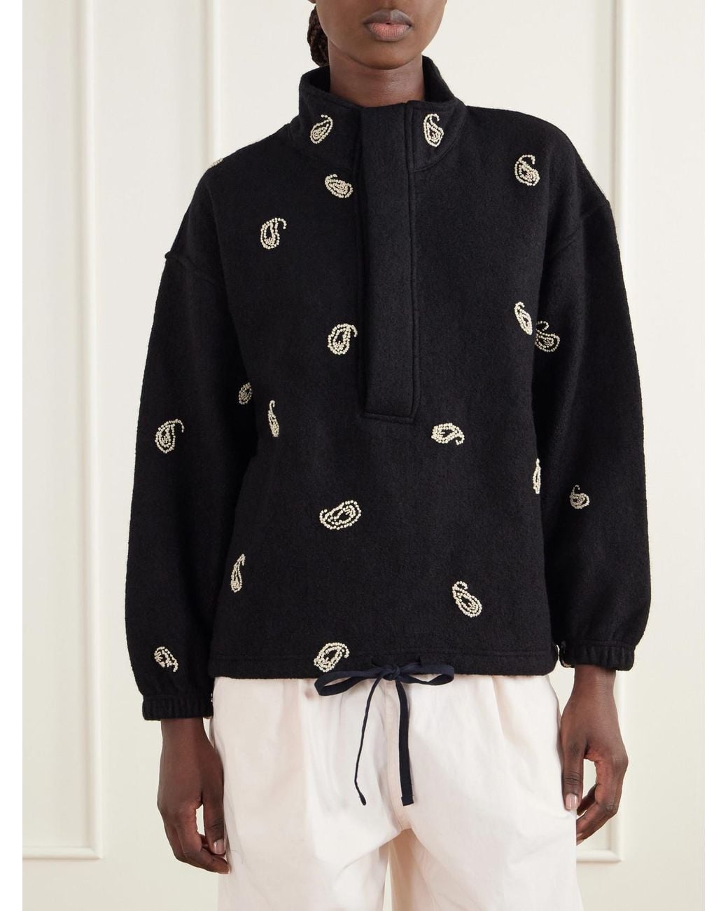 Kartik Research Black Paisley Kaza Bead-Embellished Brushed-Wool Jacket