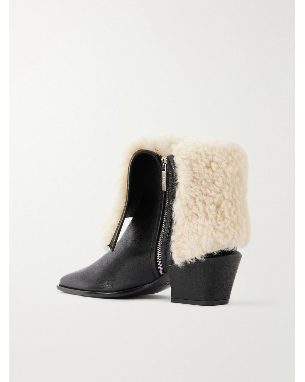 Paris Texas Black Bettina 50 Shearling-Trimmed Leather Ankle Boots