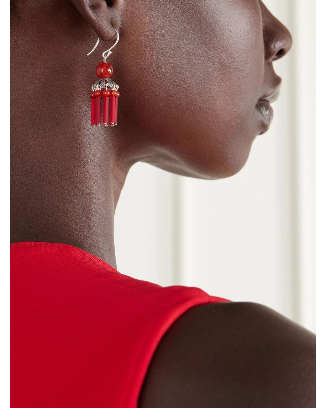 Sophie Buhai Red Petite Flamenco Tasseled Sterling And Carnelian Earrings