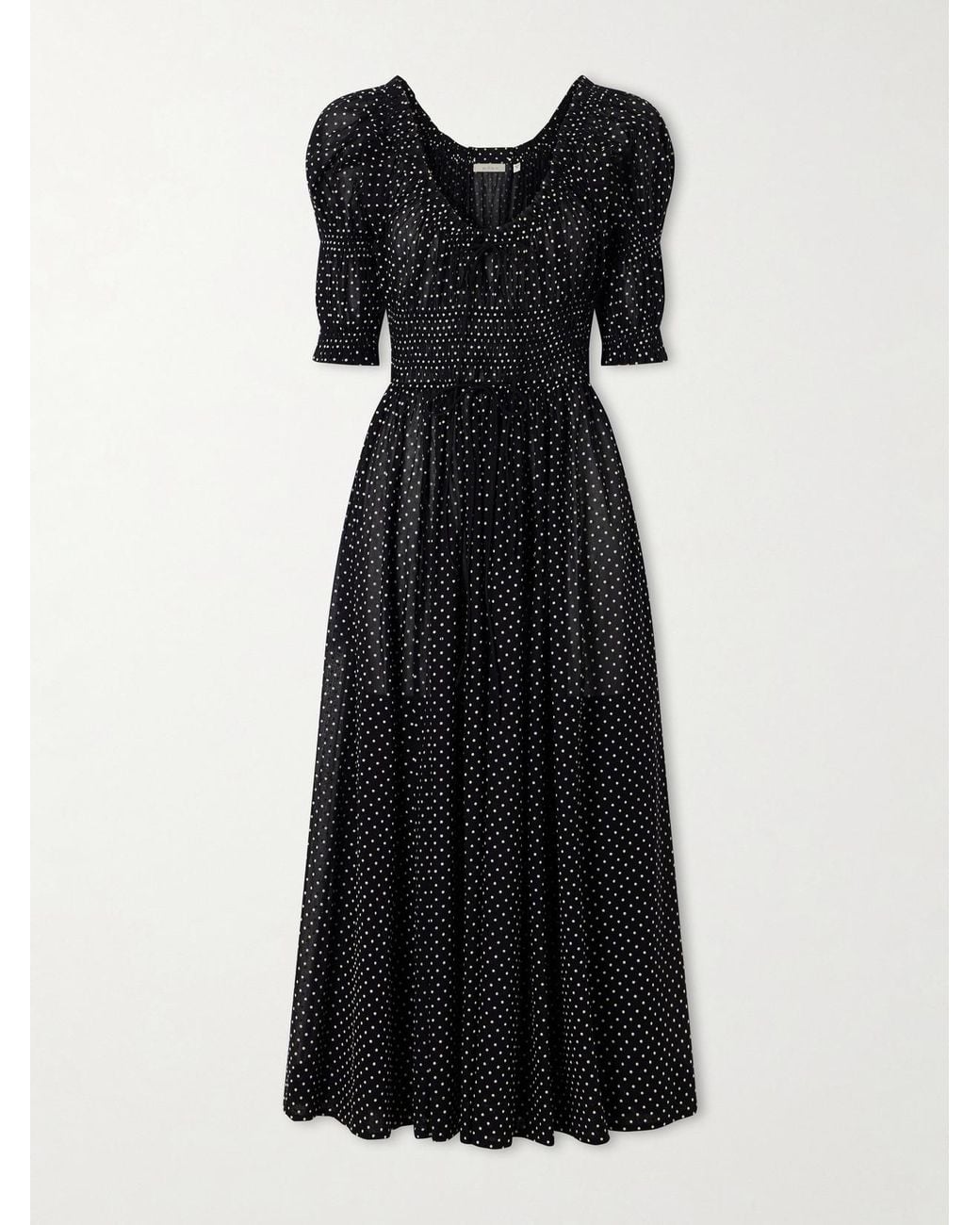 Doen Black Ischia Polka-Dot Organic Cotton-Voile Midi Dress