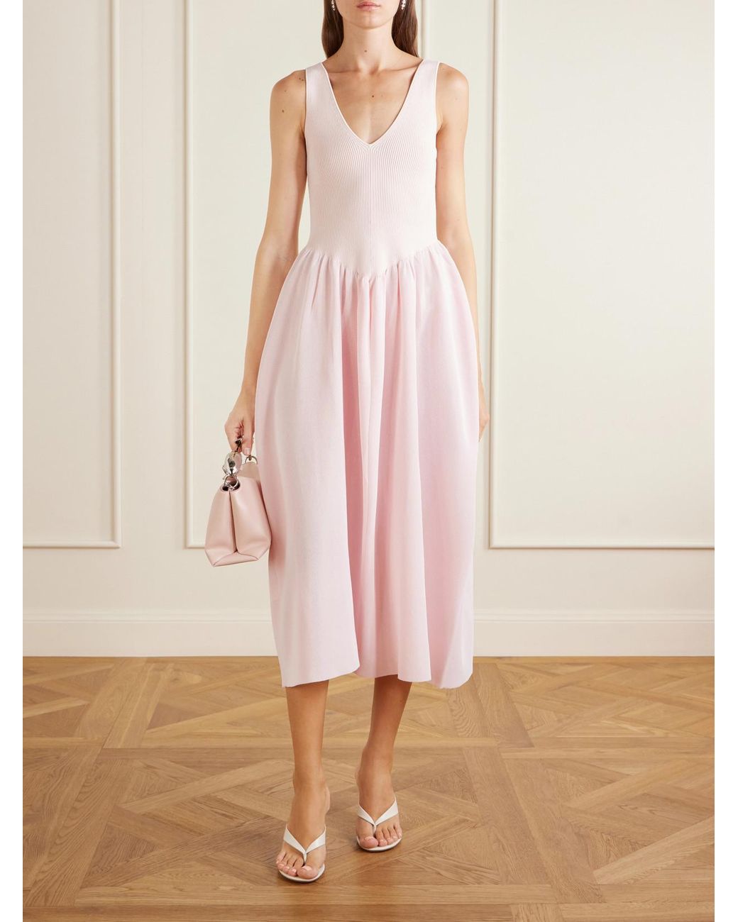 Altuzarra Pink Lollie Ribbed And Woven Midi Dress