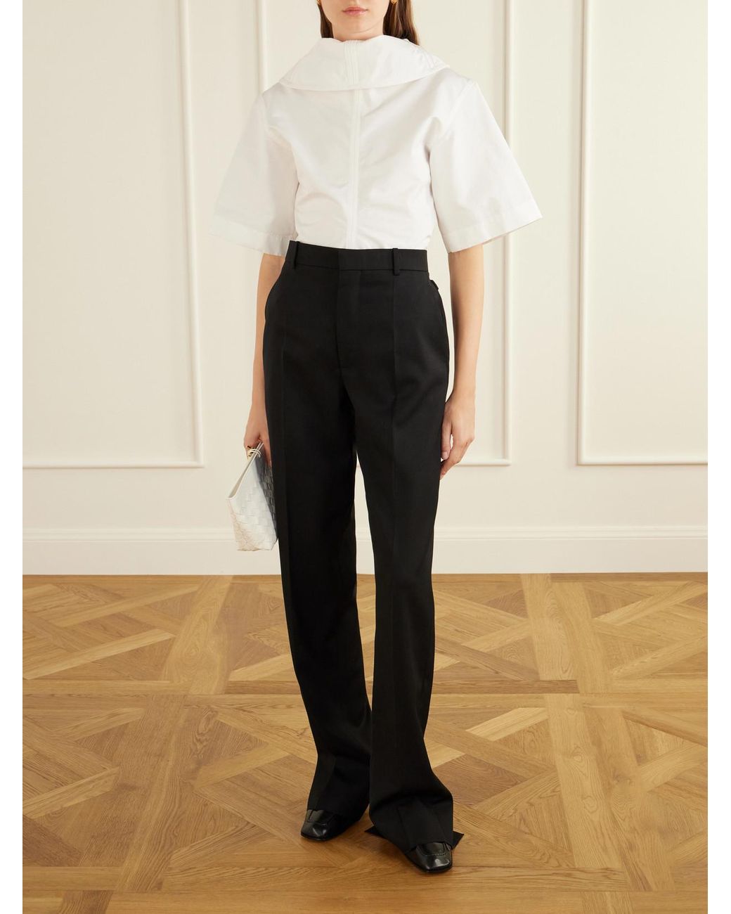Bottega Veneta Blue Wool Grain De Poudre Straight-Leg Pants