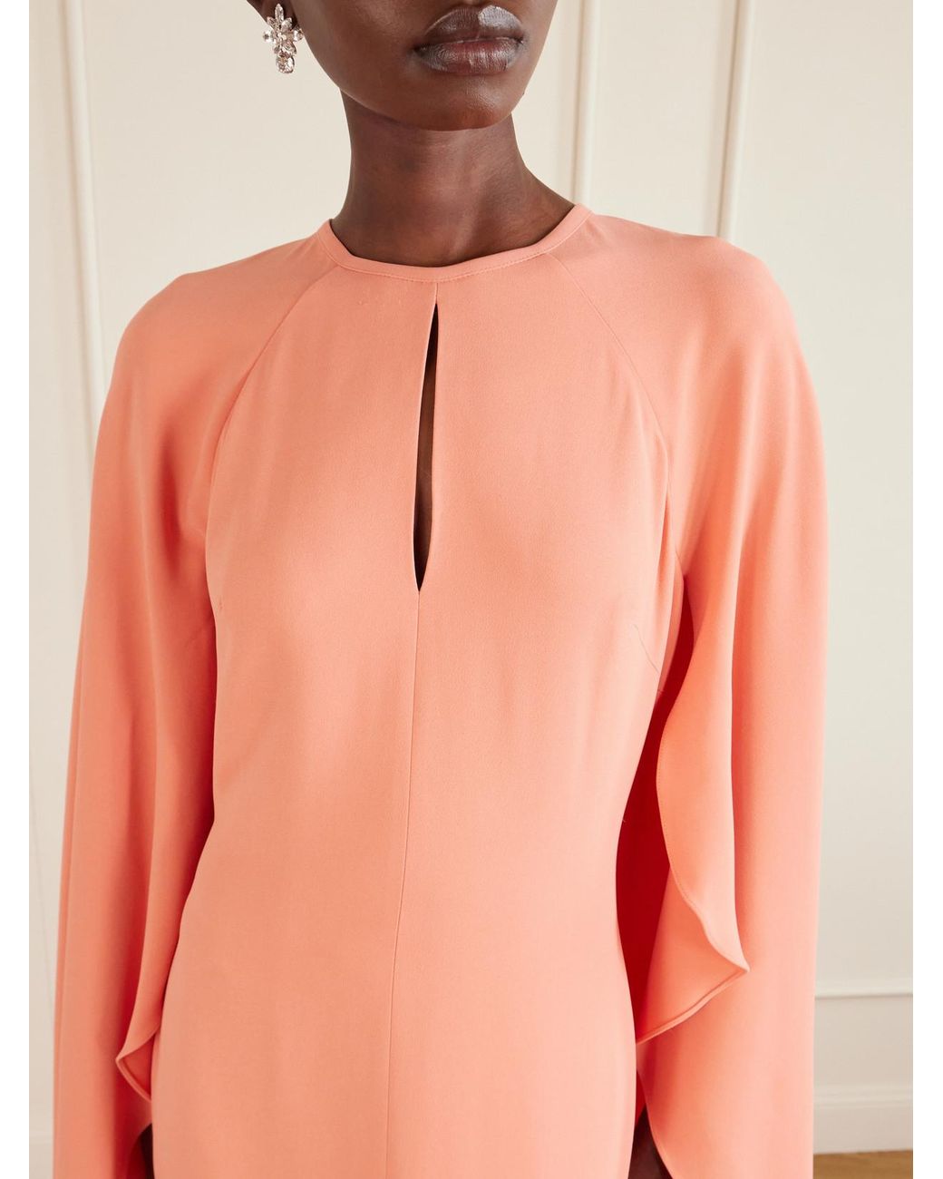Elie Saab Pink Appliquéd Cape-Effect Cady Gown